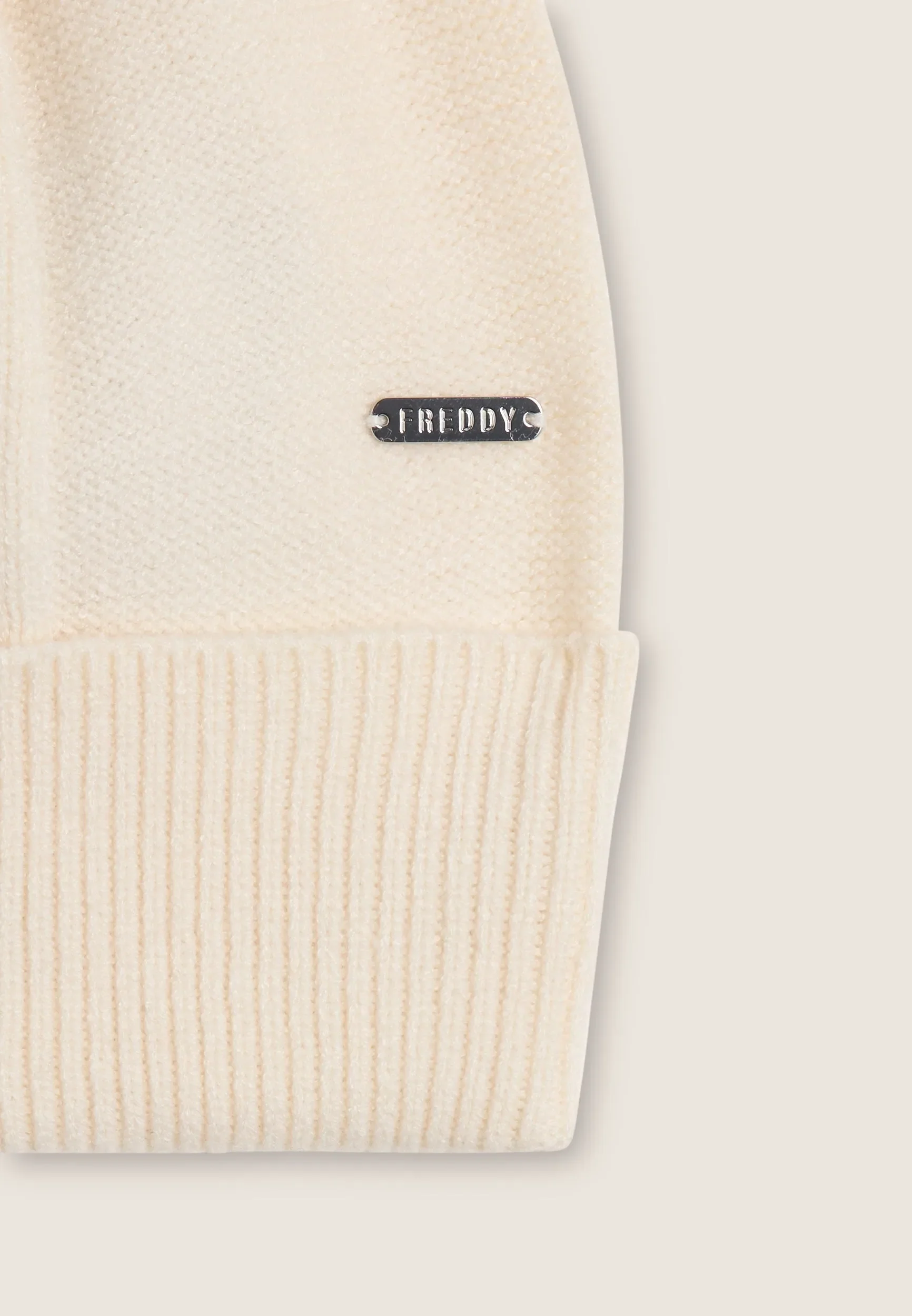 Braid Beanie with Silver Logo - Cream - Image 3