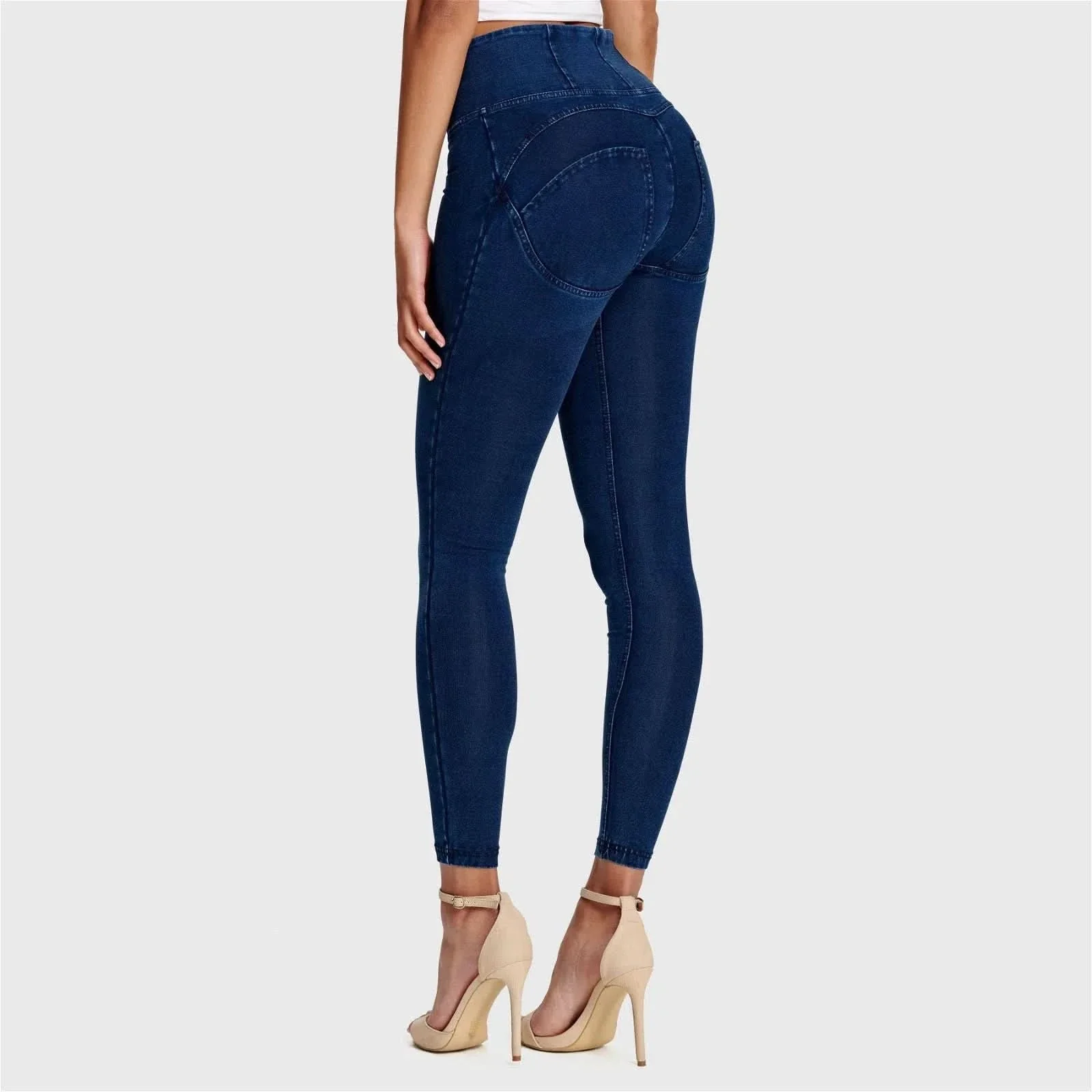 WRUP Denim - High Waisted - 7/8 Length - Dark Blue + Blue Stitching - Image 2
