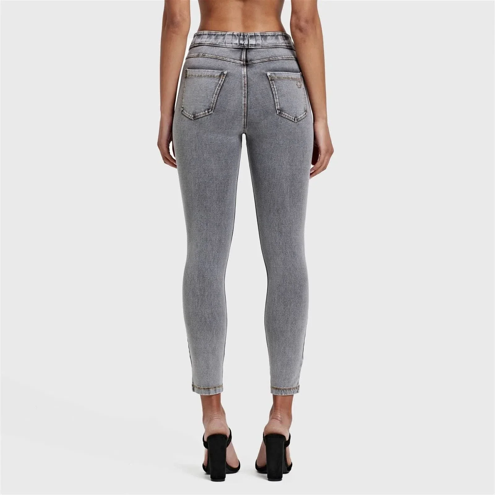 N.O.W® Denim - High Waisted - 7/8 Length - Grey + Yellow Stitching - Image 6