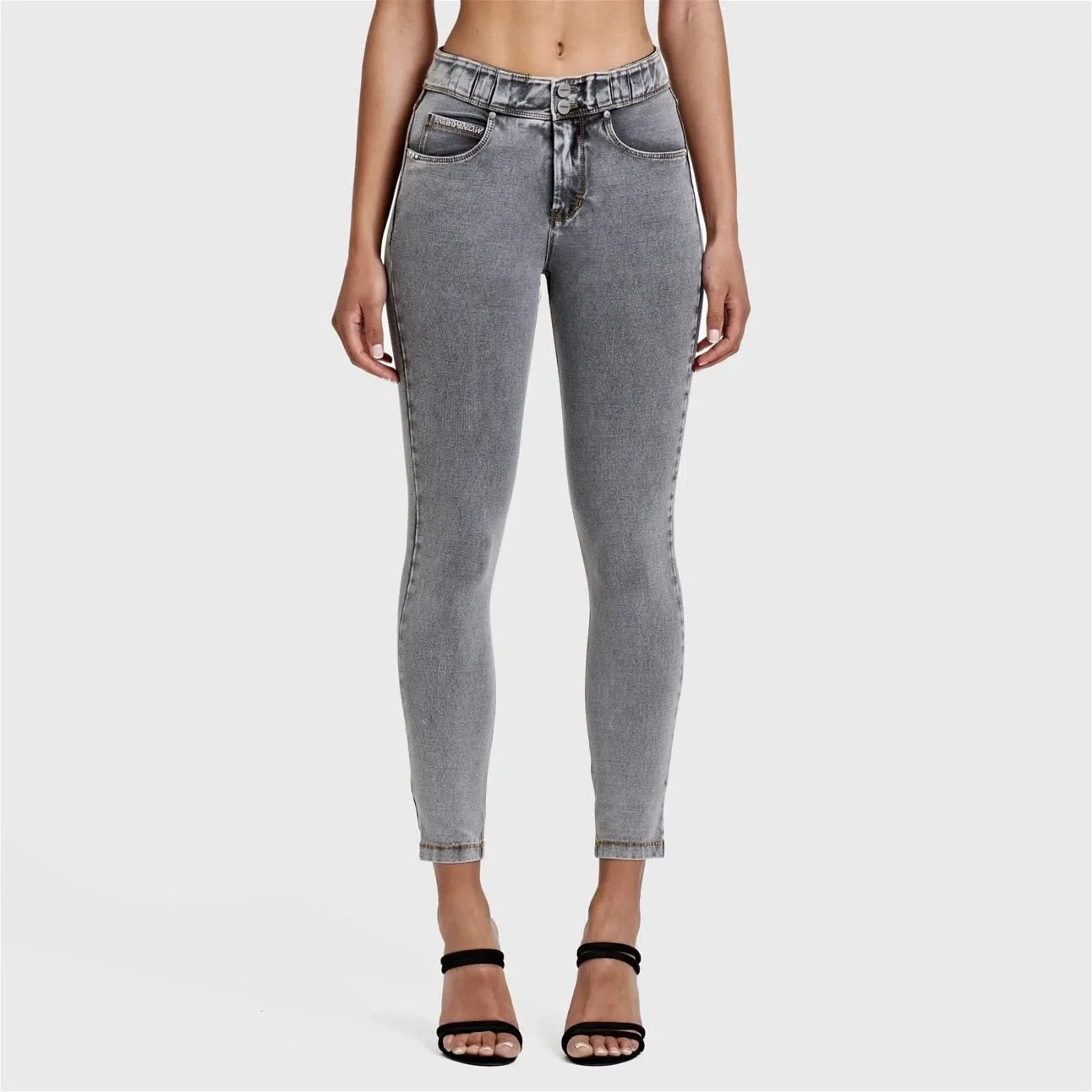 N.O.W® Denim - High Waisted - 7/8 Length - Grey + Yellow Stitching - Image 8