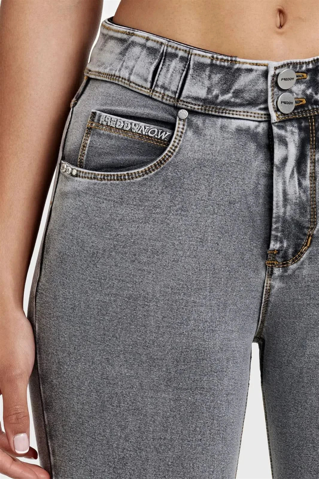 N.O.W® Denim - High Waisted - 7/8 Length - Grey + Yellow Stitching - Image 9