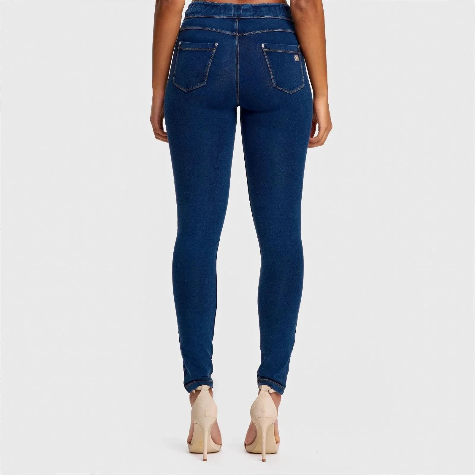N.O.W® Denim - High Waisted - Full Length - Dark Blue + Yellow Stitching - Image 5