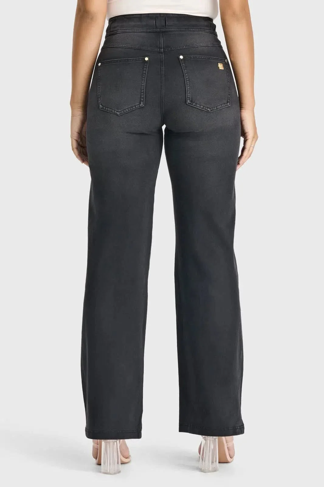 N.O.W® Denim Limited Edition - High Waisted - Wide Leg - Black + Black Stitching - Image 6
