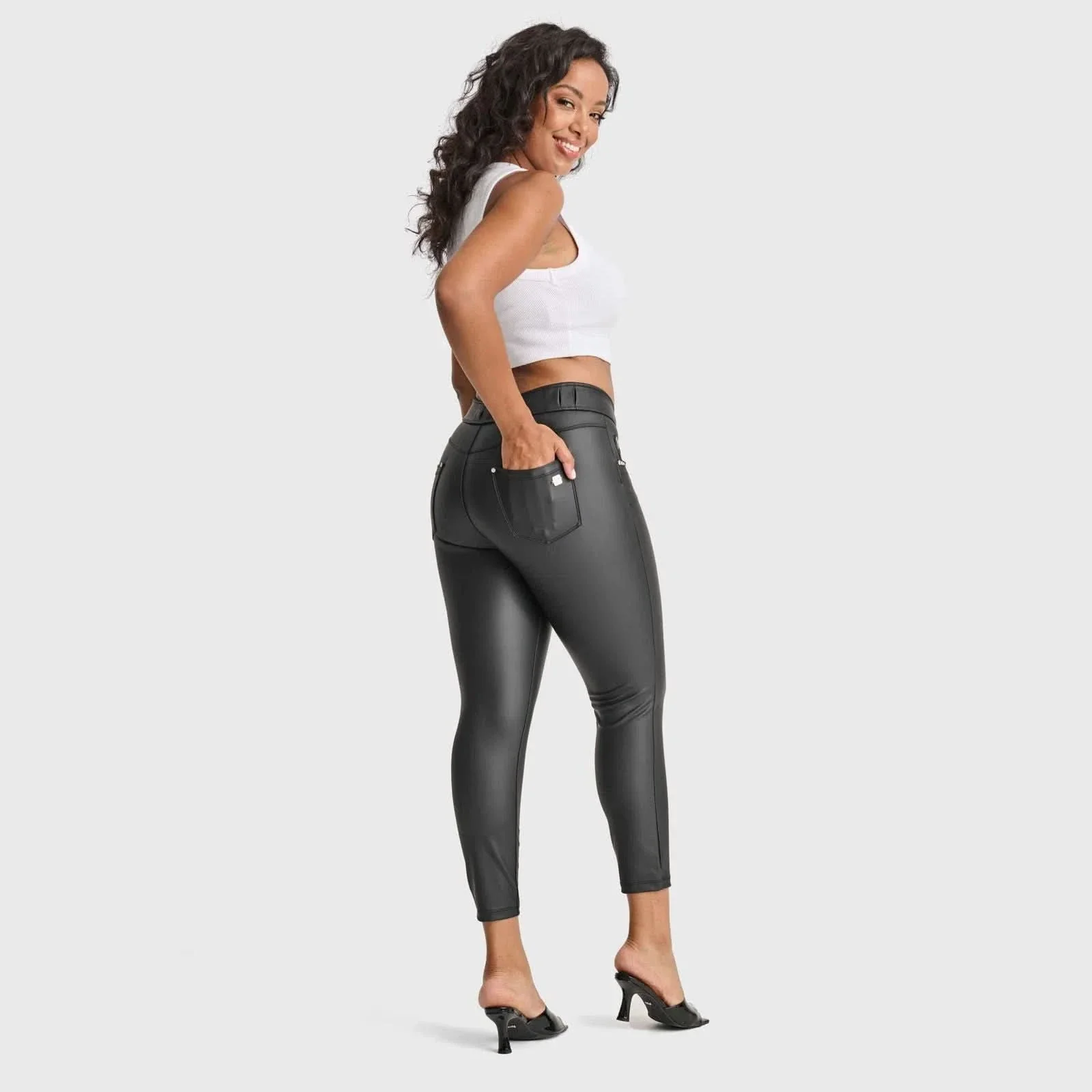 N.O.W® Faux Leather - High Waisted - 7/8 Length - Black - Image 6