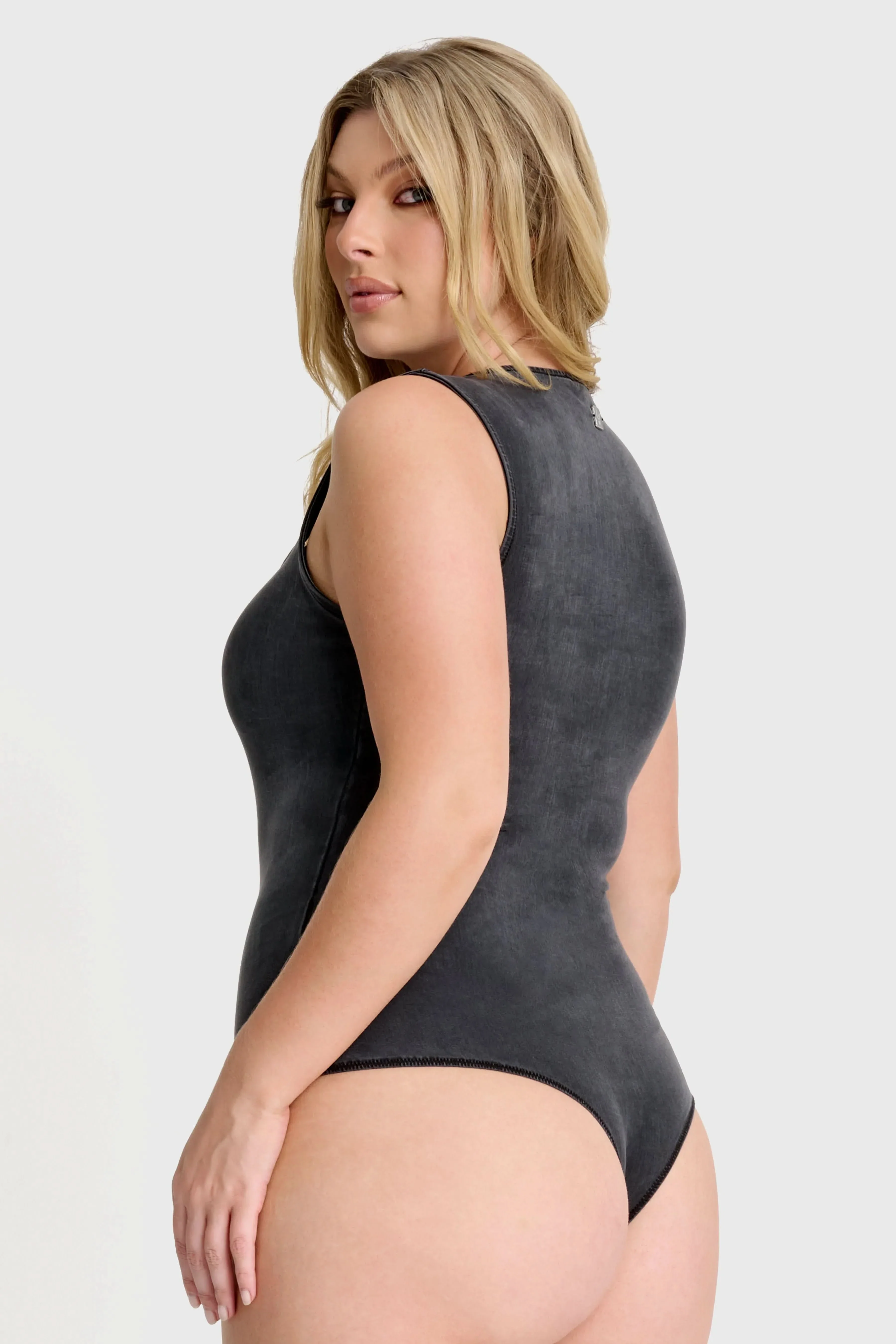 Scoop Neck Bodysuit - Black Denim - Image 2