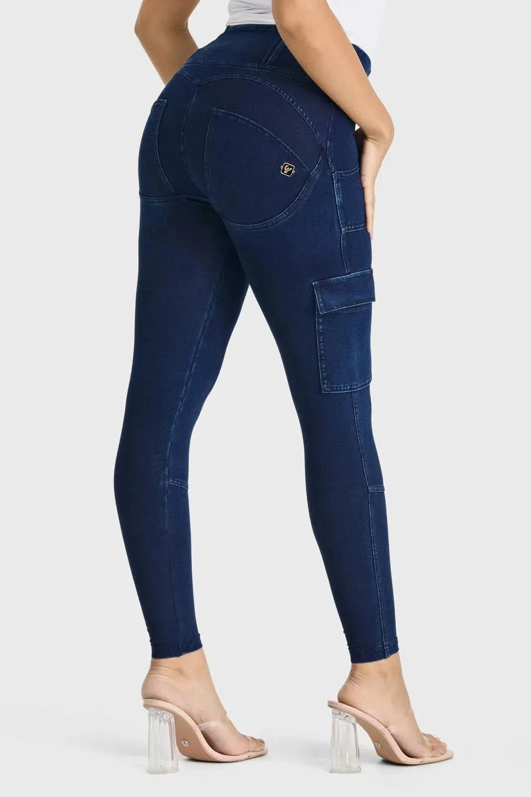 WRUP Cargo Denim - High Waisted - 7/8 Length - Dark Blue + Blue Stitching - Image 6