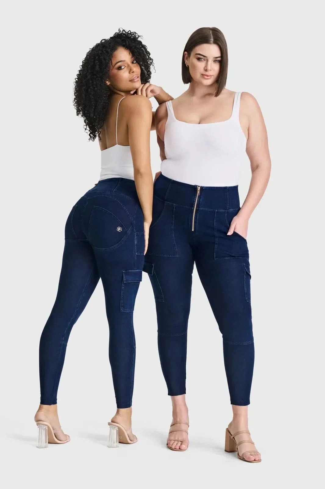 WRUP Cargo Denim - High Waisted - 7/8 Length - Dark Blue + Blue Stitching - Image 9