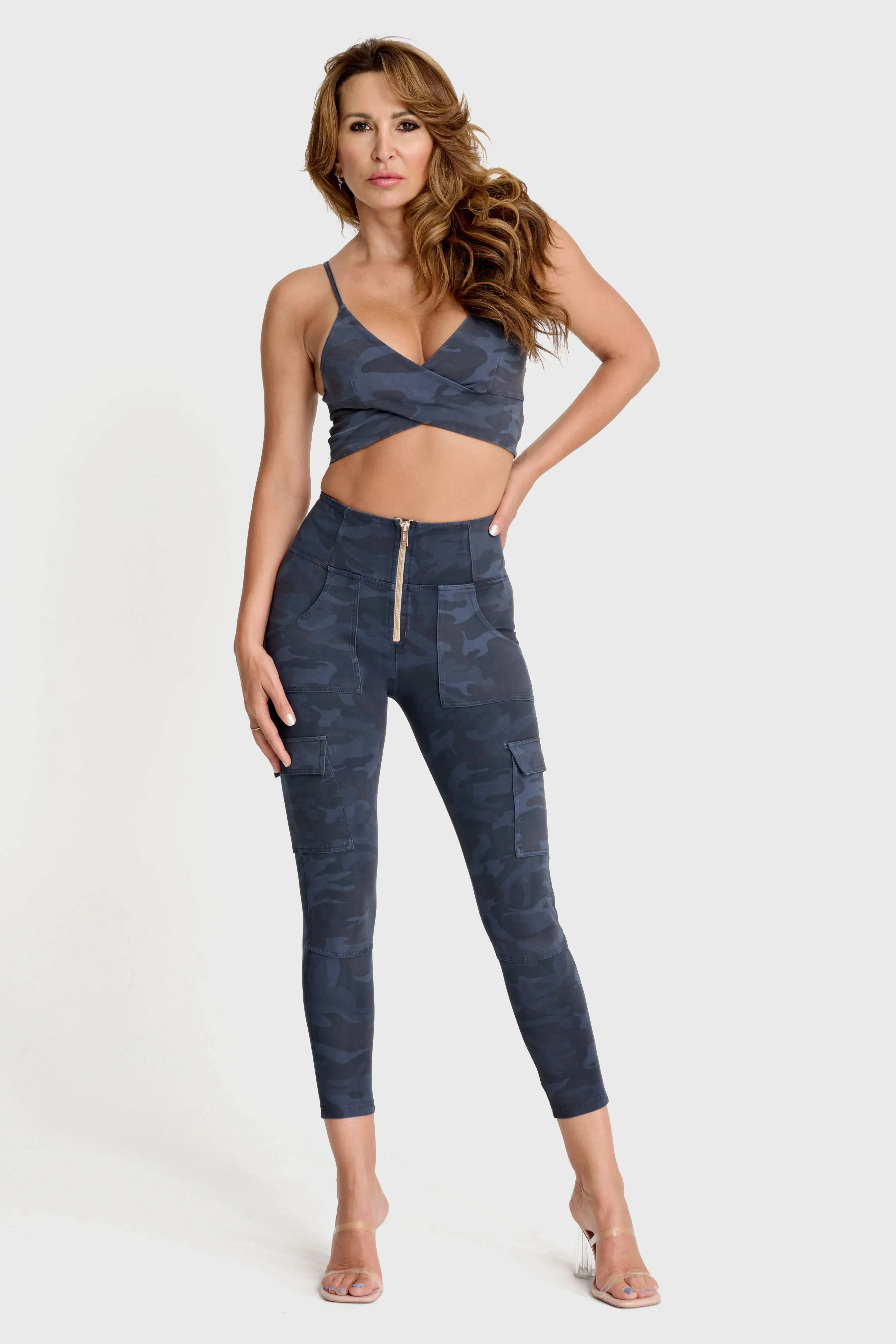 WRUP Cargo Fashion - High Waisted - 7/8 Length - Navy Blue Camo - Image 3