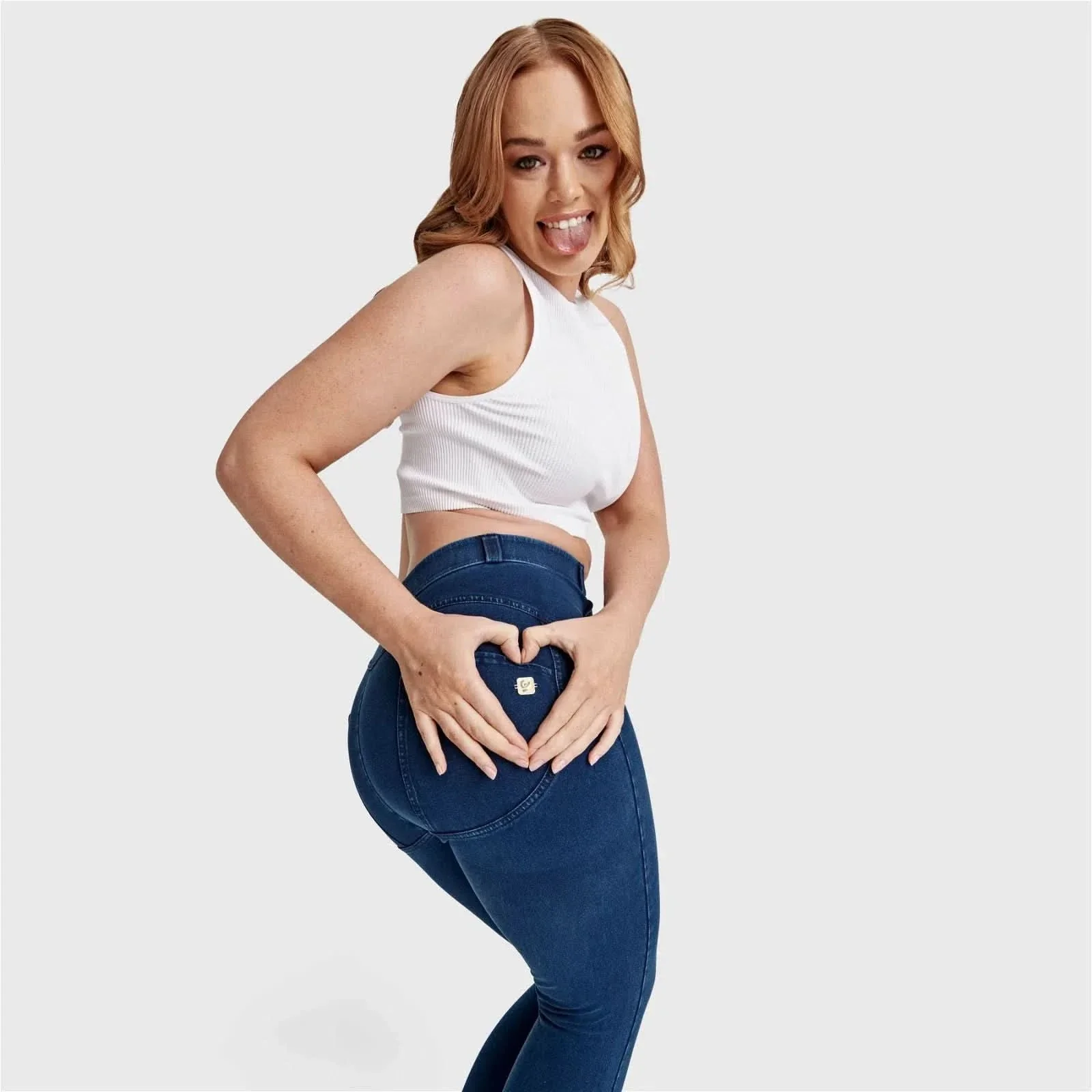 WRUP Curvy Denim - High Waisted - 7/8 Length - Blue + Blue Stitching - Image 4