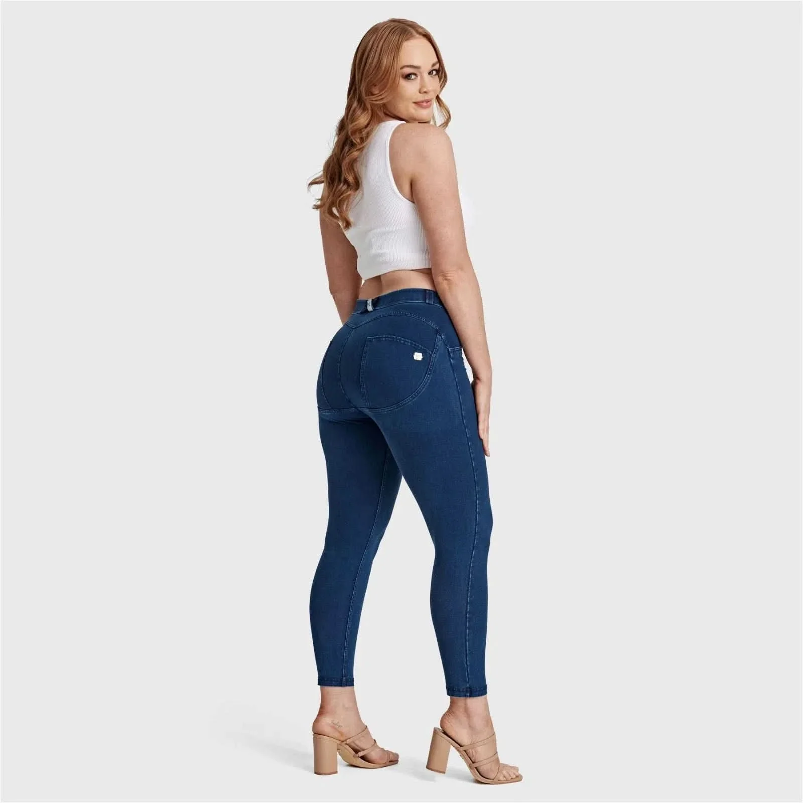 WRUP Curvy Denim - High Waisted - 7/8 Length - Blue + Blue Stitching - Image 5