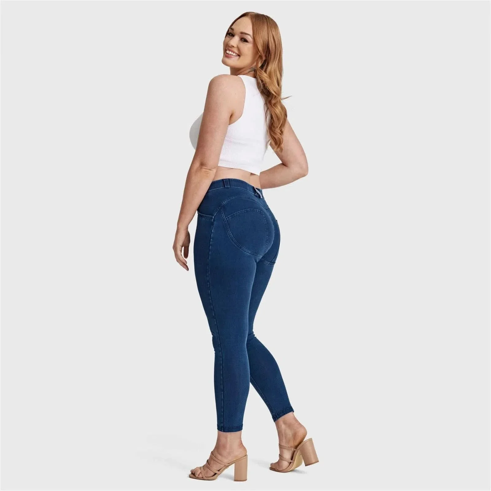 WRUP Curvy Denim - High Waisted - 7/8 Length - Blue + Blue Stitching - Image 7