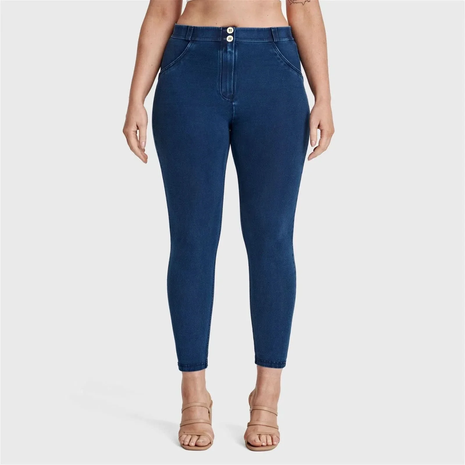 WRUP Curvy Denim - High Waisted - 7/8 Length - Blue + Blue Stitching - Image 9