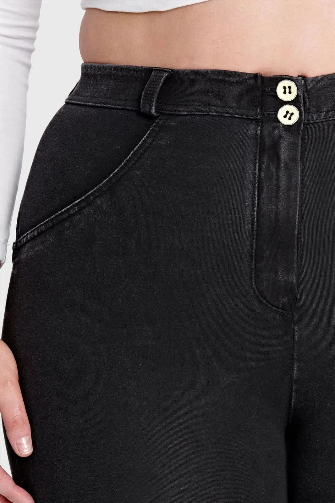 WRUP Curvy Denim - High Waisted - Full Length - Black + Black Stitching - Image 8