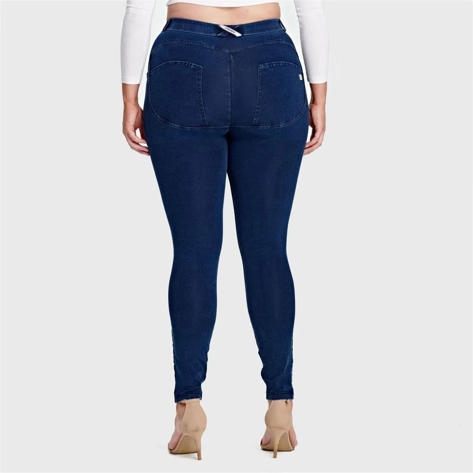 WRUP Curvy Denim - High Waisted - Full Length - Dark Blue + Blue Stitching - Image 3