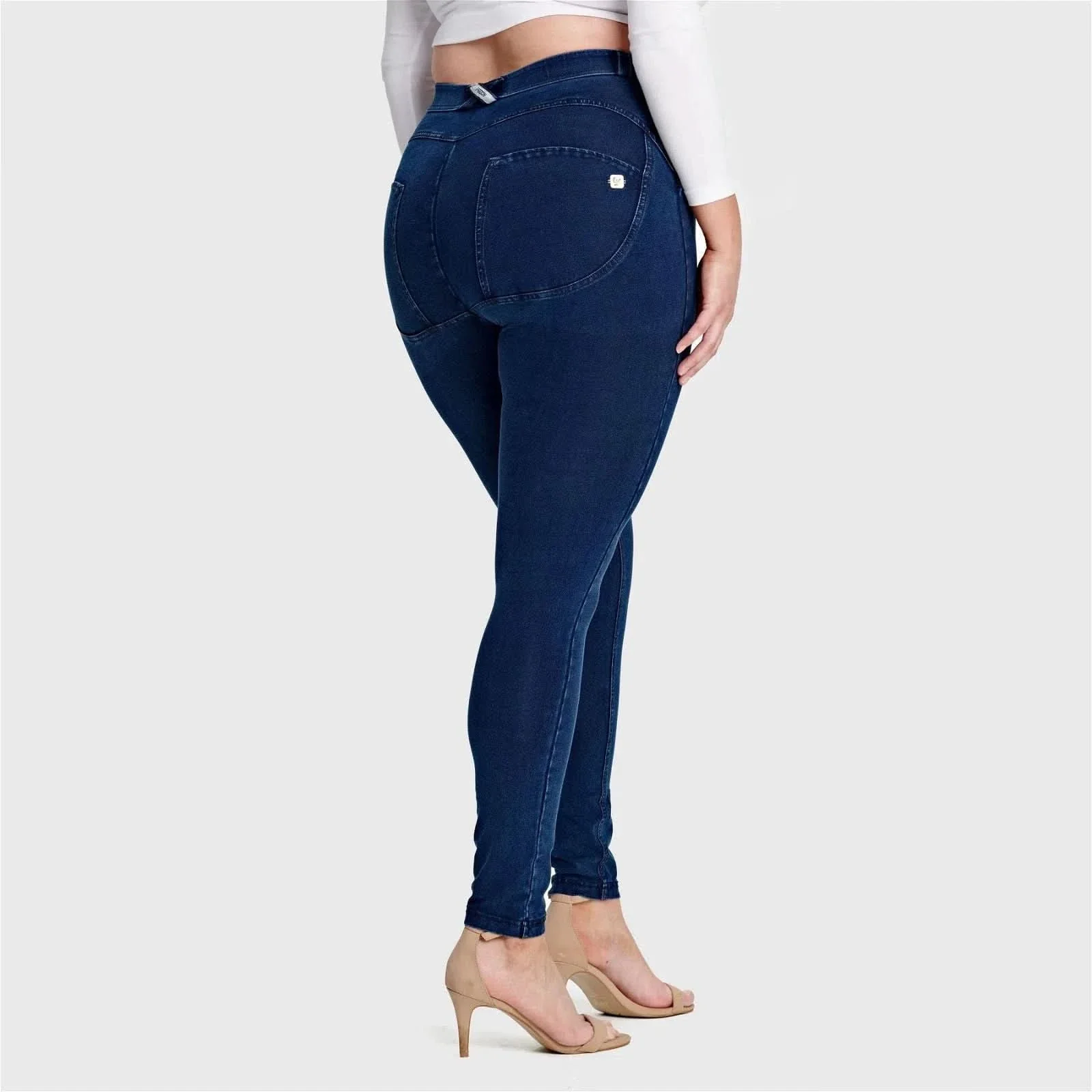 WRUP Curvy Denim - High Waisted - Full Length - Dark Blue + Blue Stitching - Image 4