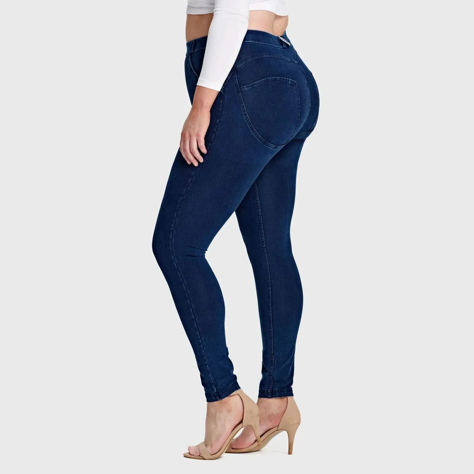 WRUP Curvy Denim - High Waisted - Full Length - Dark Blue + Blue Stitching - Image 5