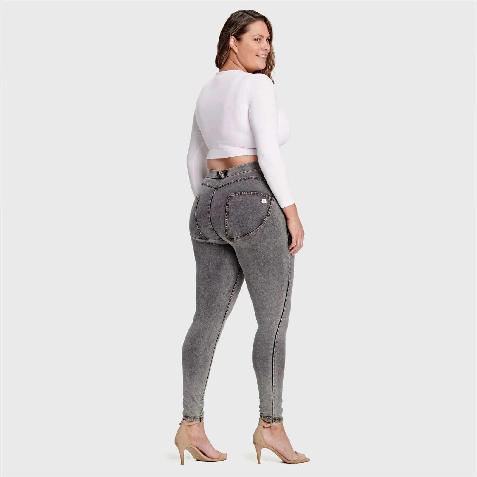 WRUP Curvy Denim - High Waisted - Full Length - Grey + Yellow Stitching - Image 6