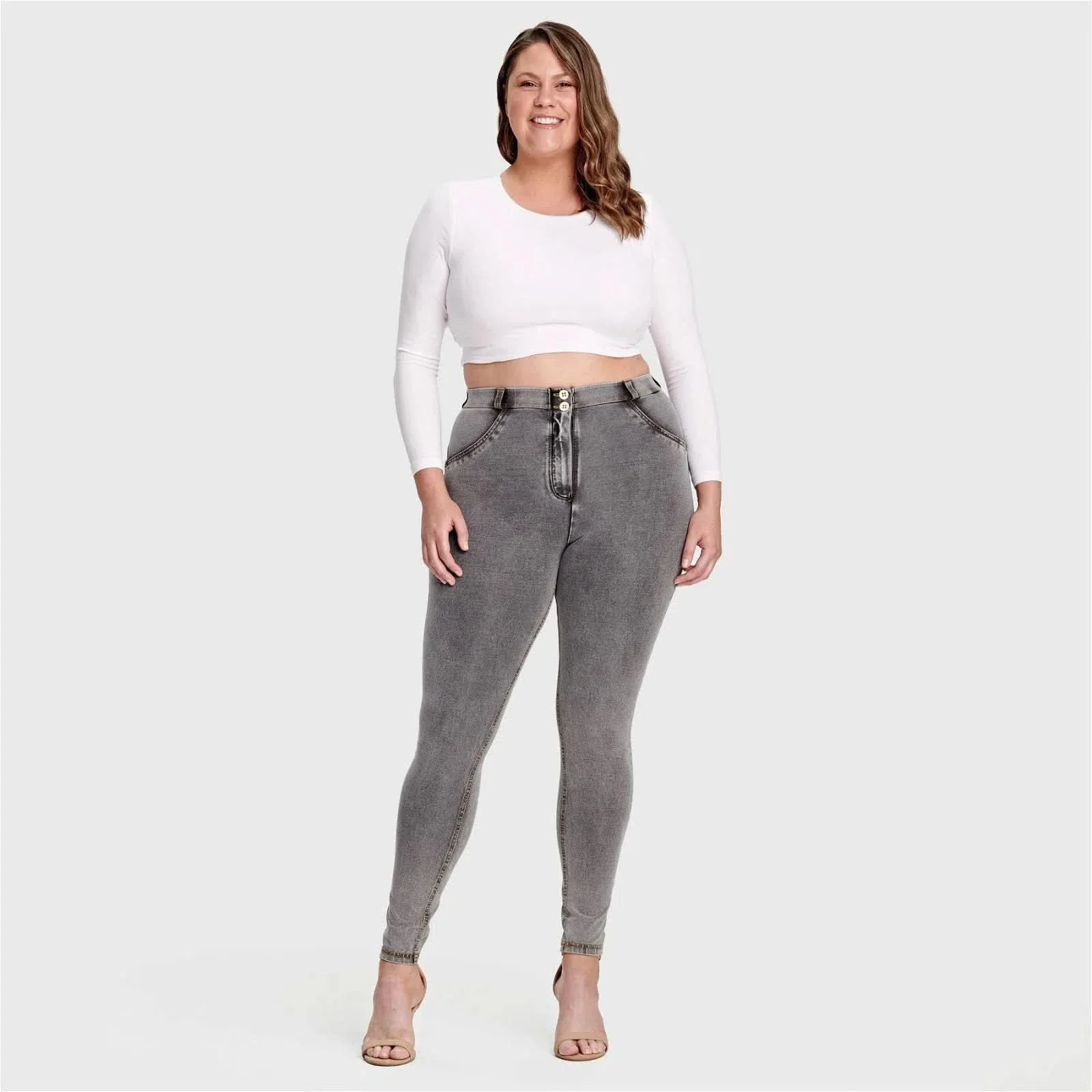 WRUP Curvy Denim - High Waisted - Full Length - Grey + Yellow Stitching - Image 7