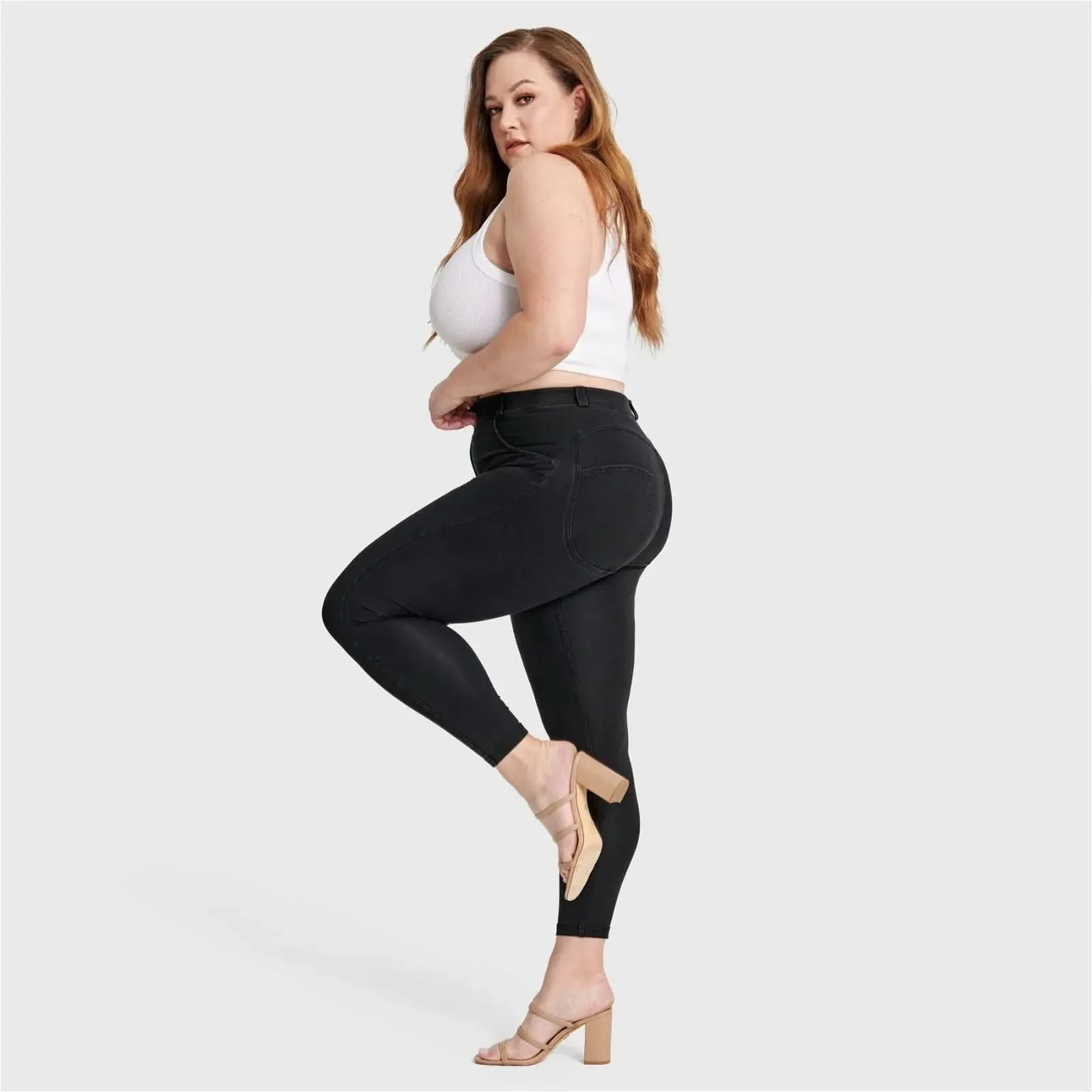 WRUP Curvy Denim - High Waisted - 7/8 Length - Black + Black Stitching - Image 4