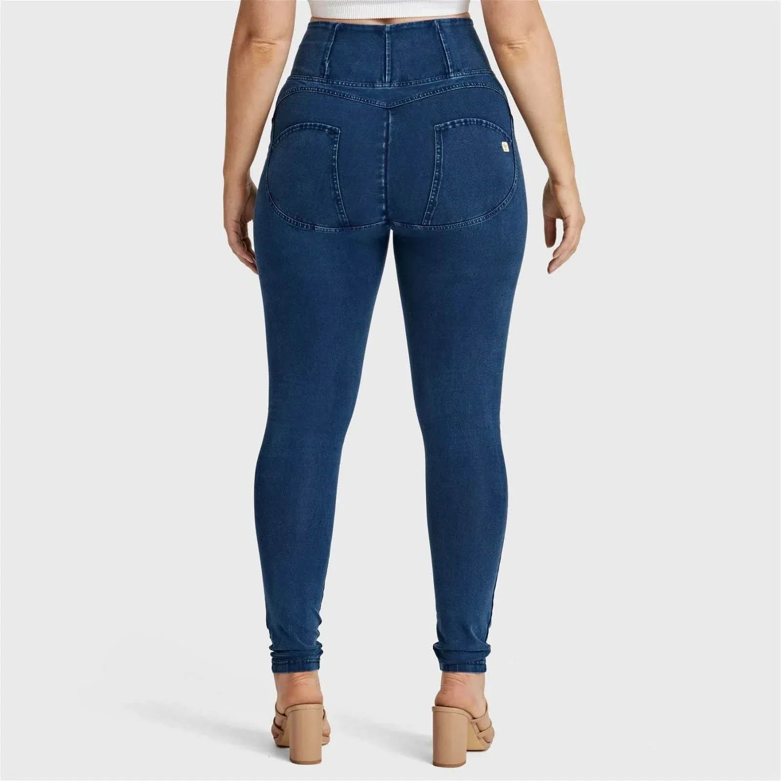 WRUP Curvy Denim - Zip High Waisted - Full Length - Dark Blue + Blue Stitching - Image 6