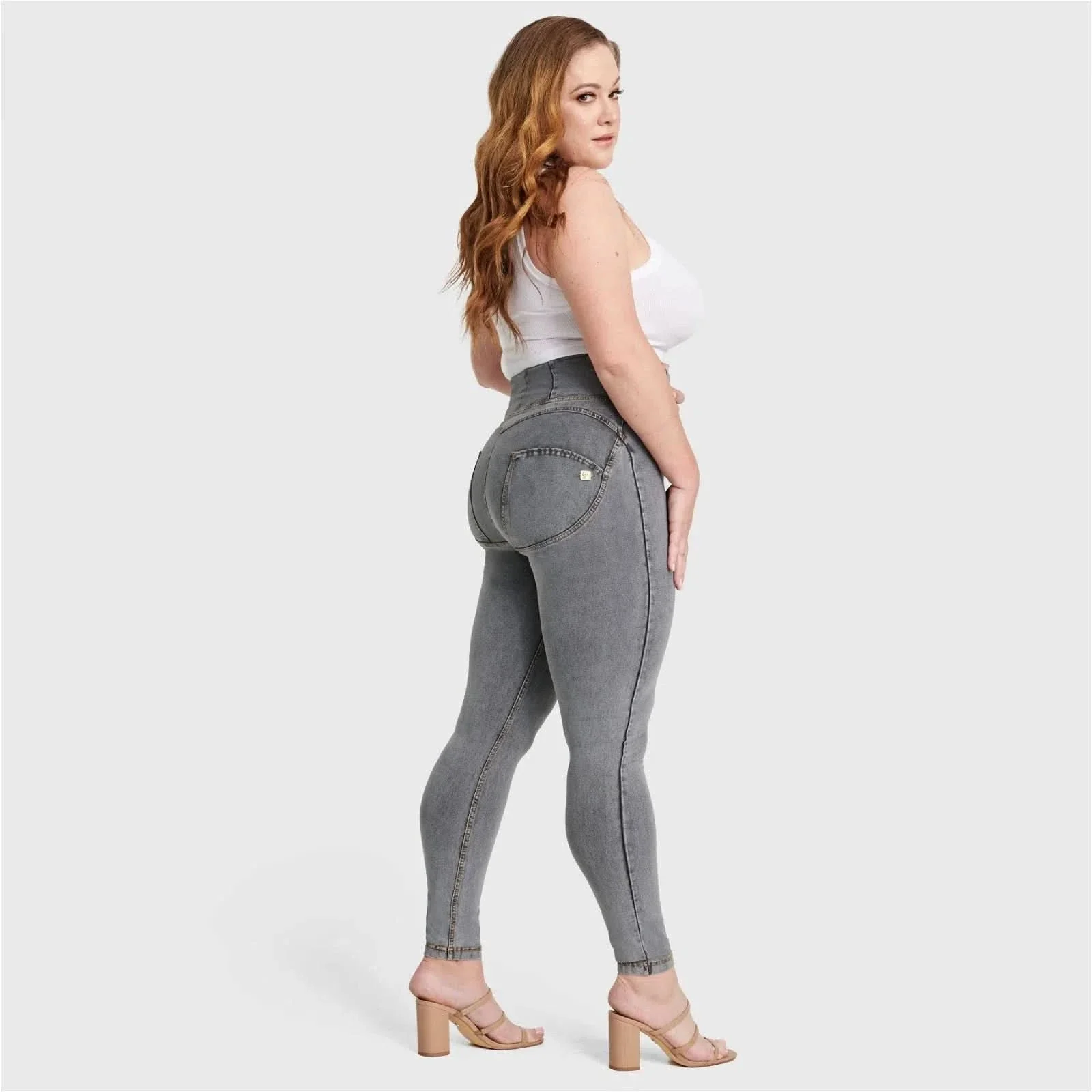 WRUP Curvy Denim - Zip High Waisted - Full Length - Gray + Yellow Stitching - Image 7