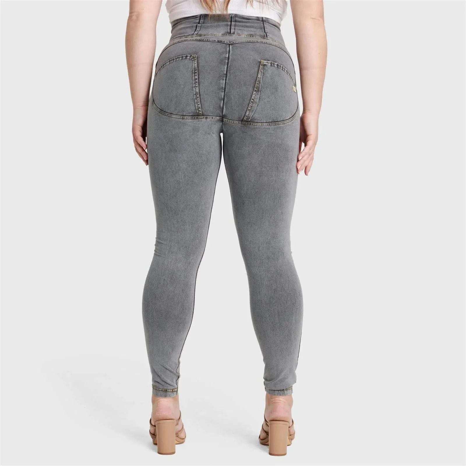 WRUP Curvy Denim - Zip High Waisted - Full Length - Gray + Yellow Stitching - Image 9