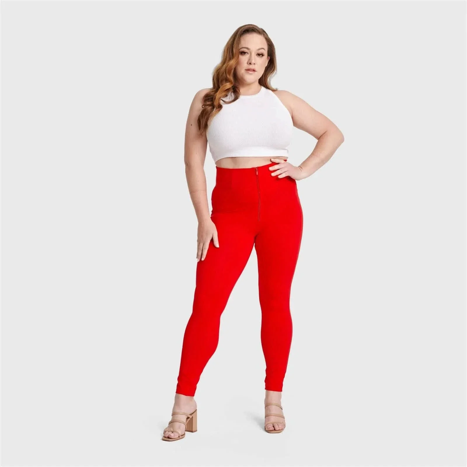WRUP Curvy Fashion - Zip High Waisted - Full Length - Red - Image 3