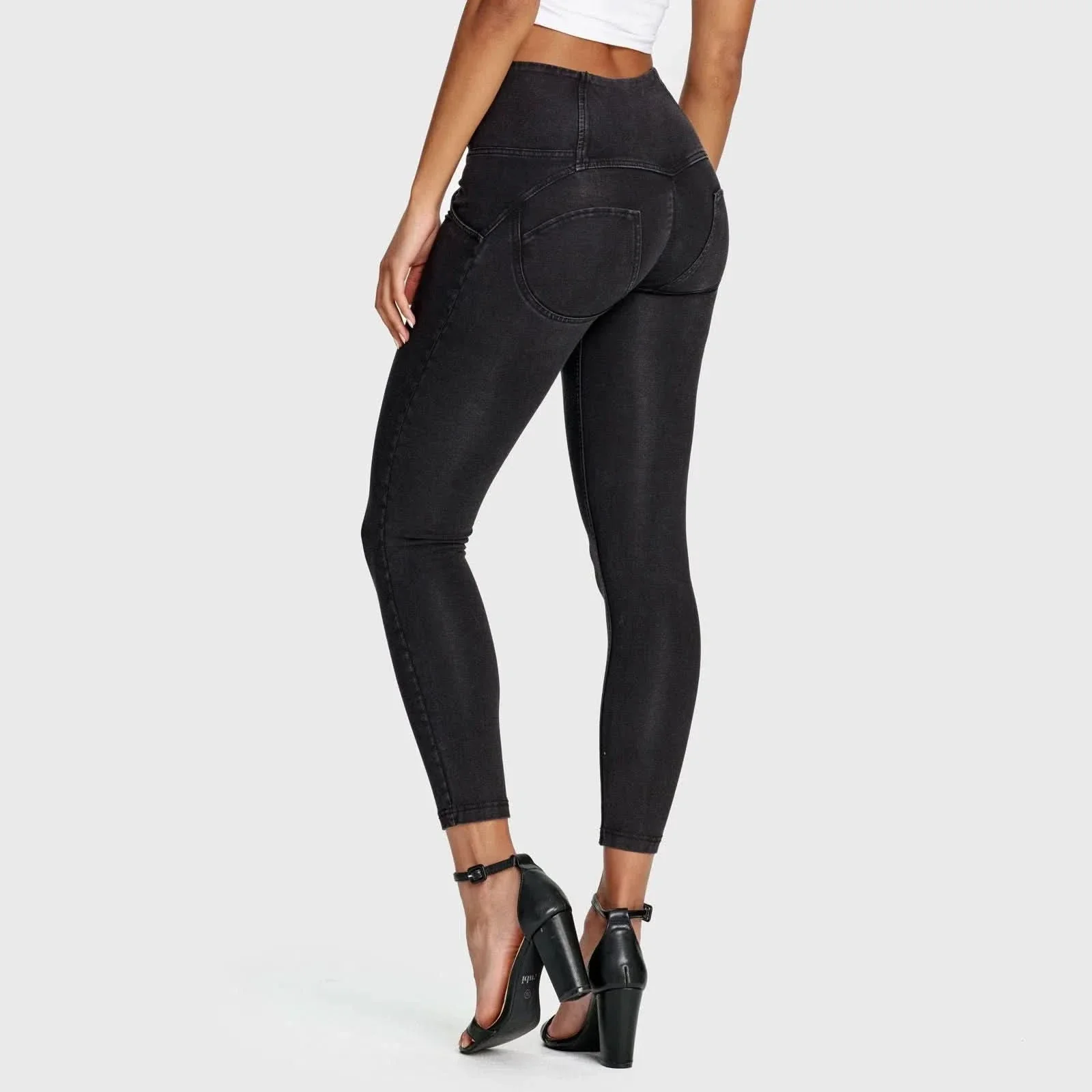 WRUP Denim - 3 Button High Waisted - 7/8 Length - Black + Black Stitching - Image 7