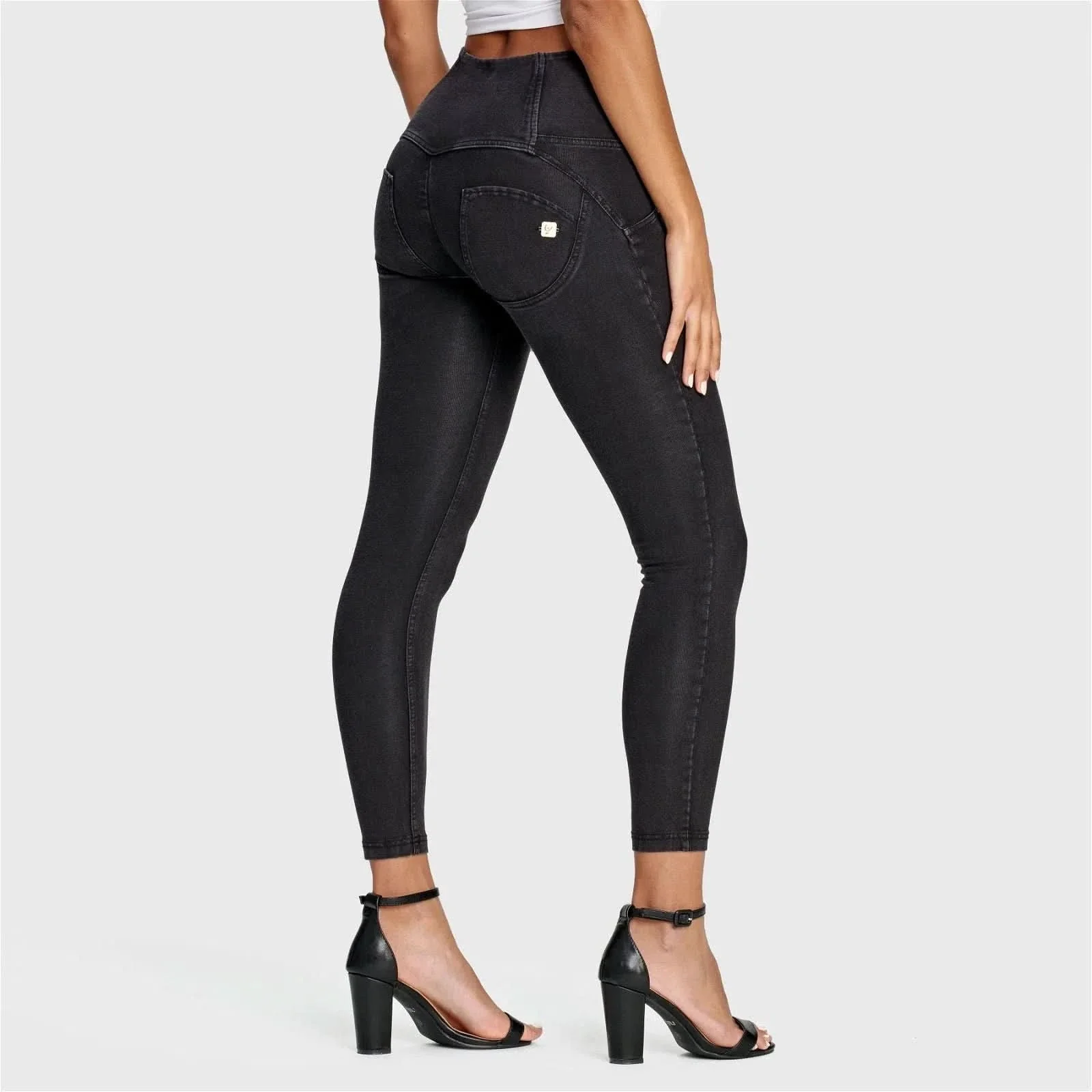 WRUP Denim - 3 Button High Waisted - 7/8 Length - Black + Black Stitching - Image 4