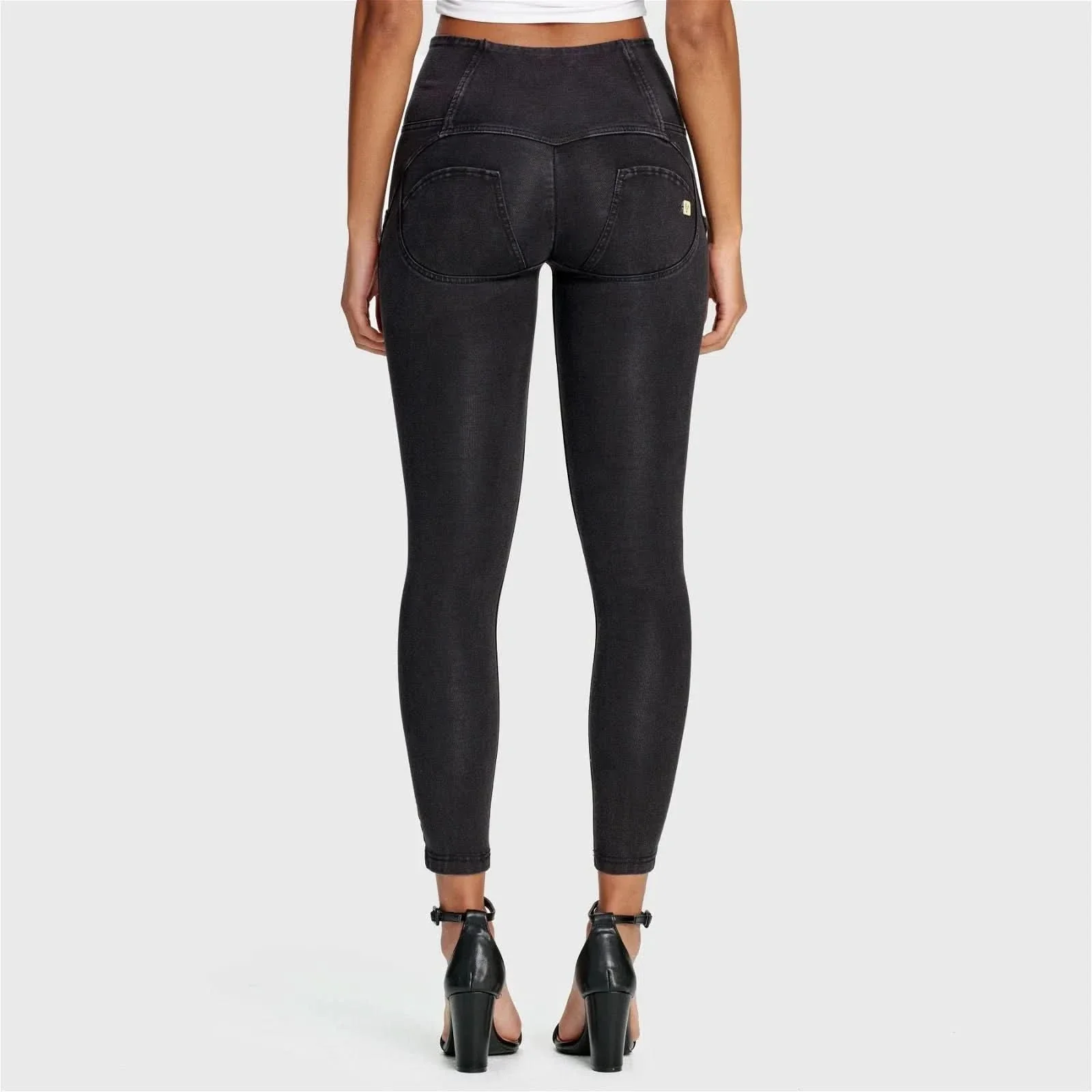 WRUP Denim - 3 Button High Waisted - 7/8 Length - Black + Black Stitching - Image 5