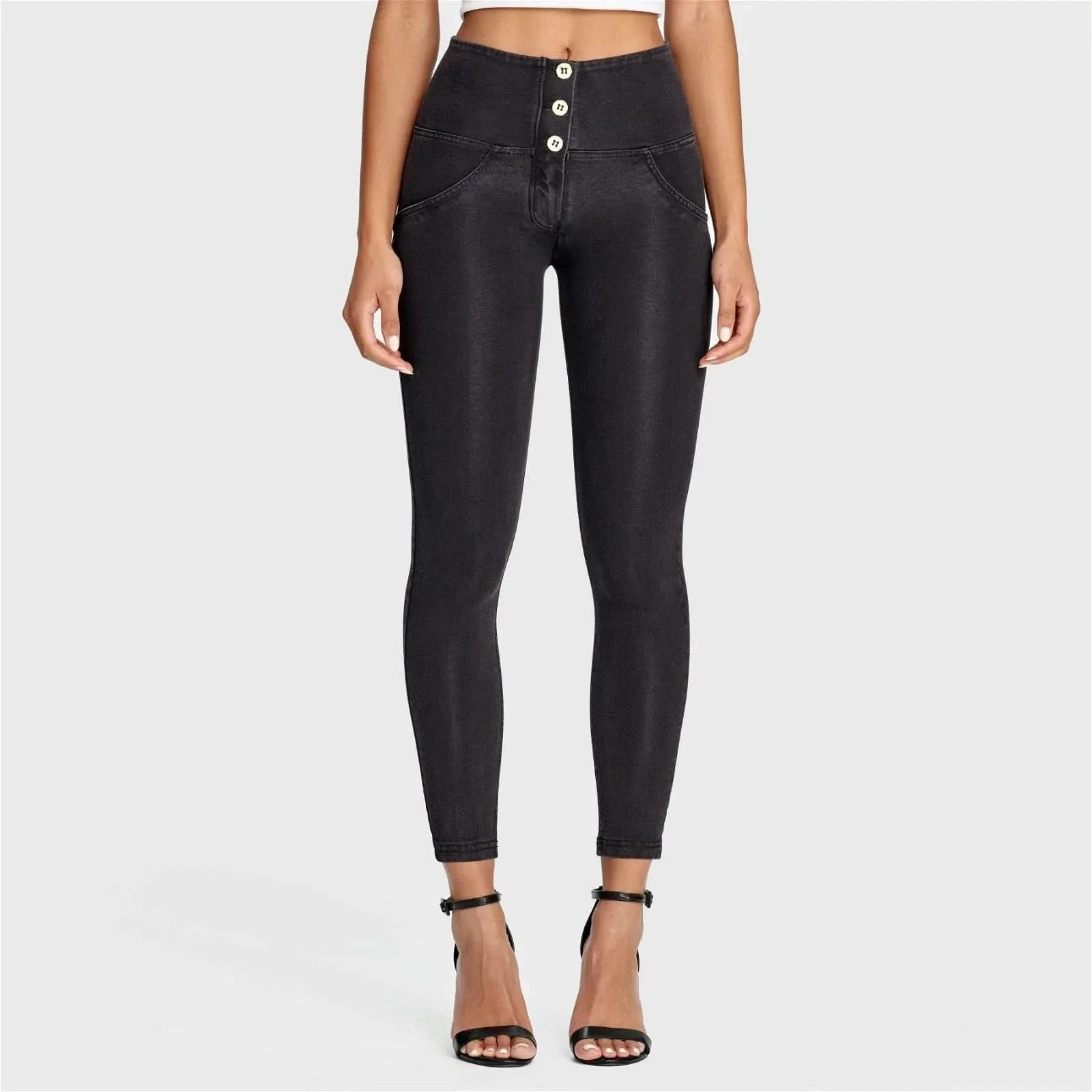 WRUP Denim - 3 Button High Waisted - 7/8 Length - Black + Black Stitching - Image 6