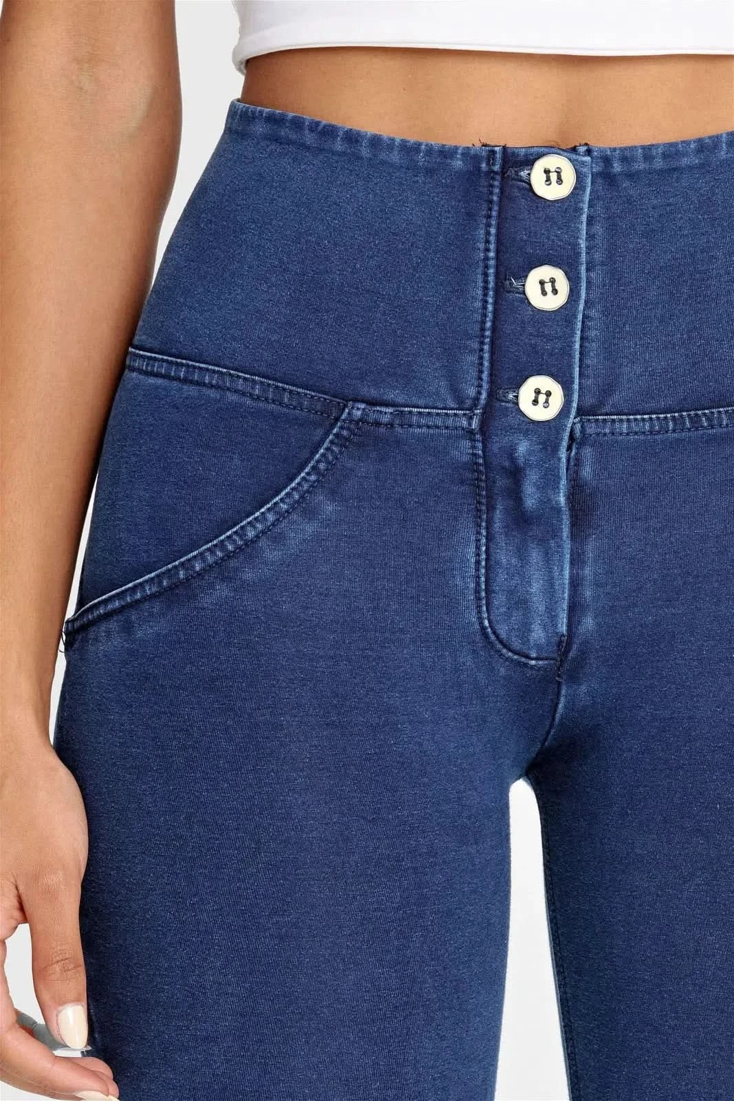 WRUP Denim - 3 Button High Waisted - Full Length - Dark Blue + Blue Stitching - Image 11