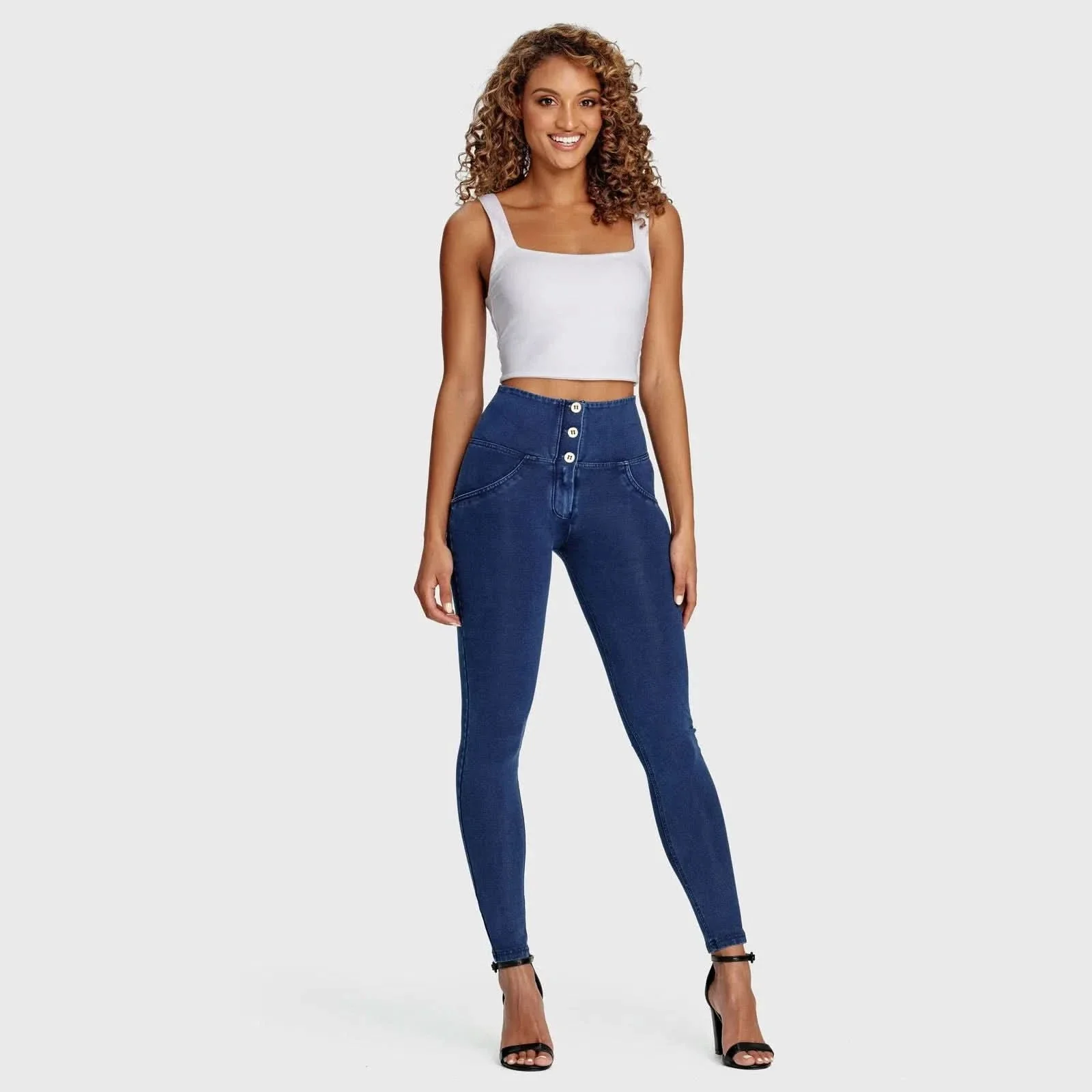 WRUP Denim - 3 Button High Waisted - Full Length - Dark Blue + Blue Stitching - Image 4