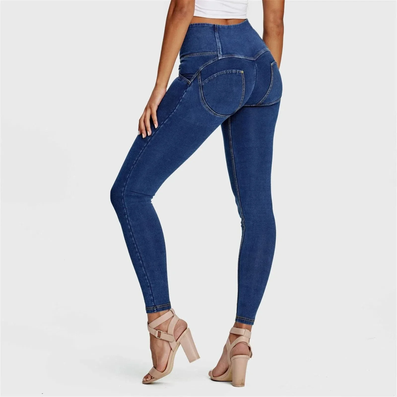 WRUP Denim - 3 Button High Waisted - Full Length - Dark Blue + Yellow Stitching - Image 7
