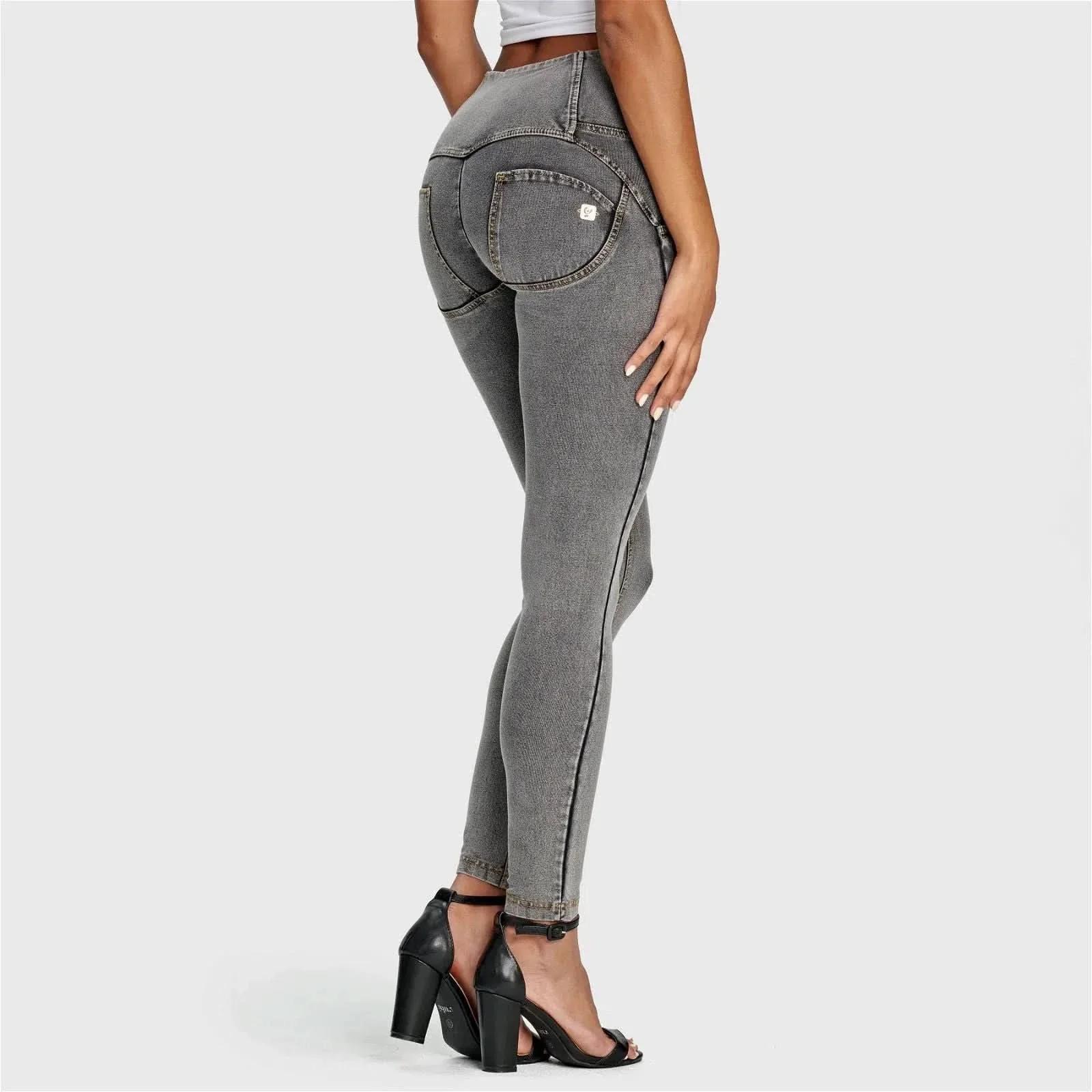 WRUP Denim - 3 Button High Waisted - Full Length - Grey + Yellow Stitching - Image 10