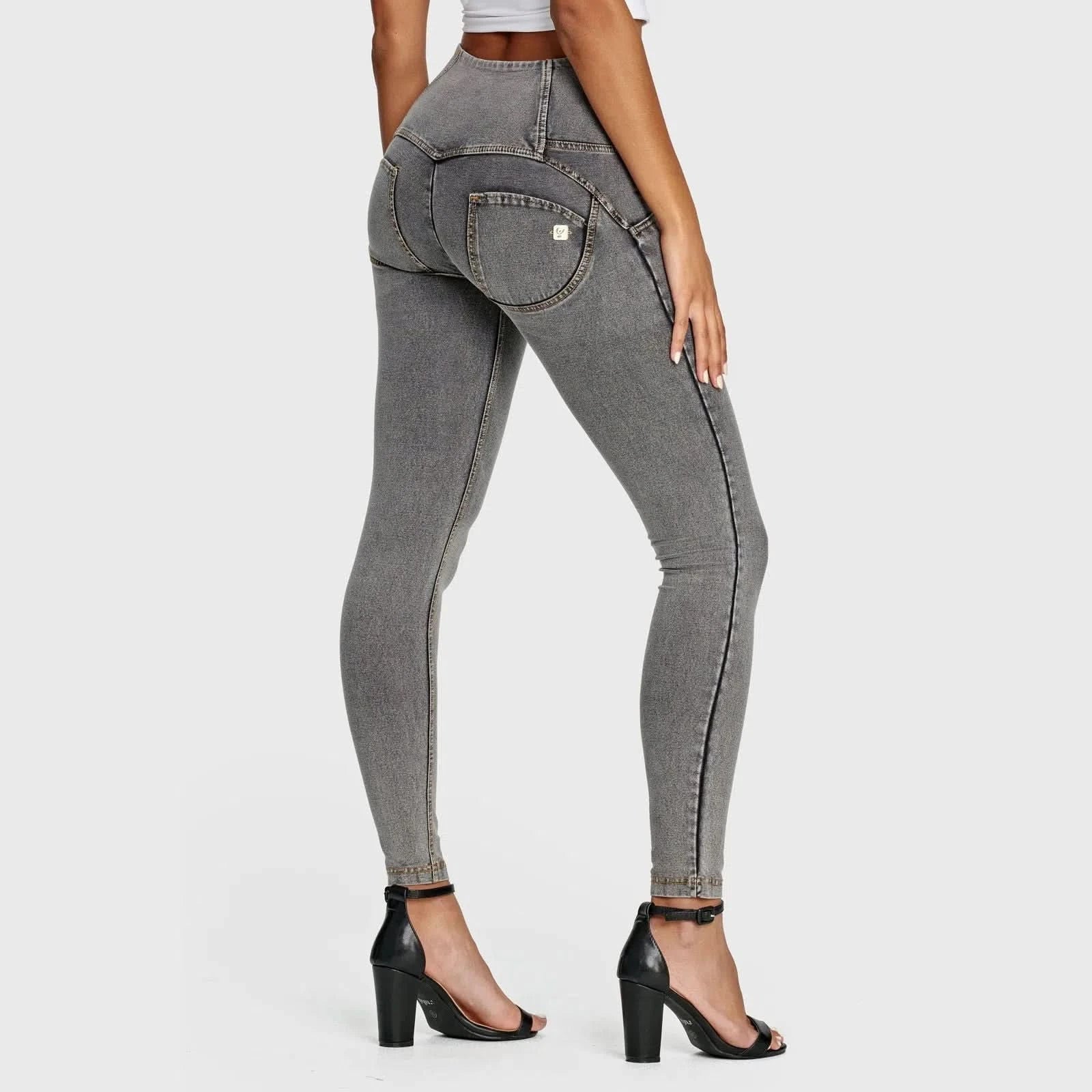 WRUP Denim - 3 Button High Waisted - Full Length - Grey + Yellow Stitching - Image 3