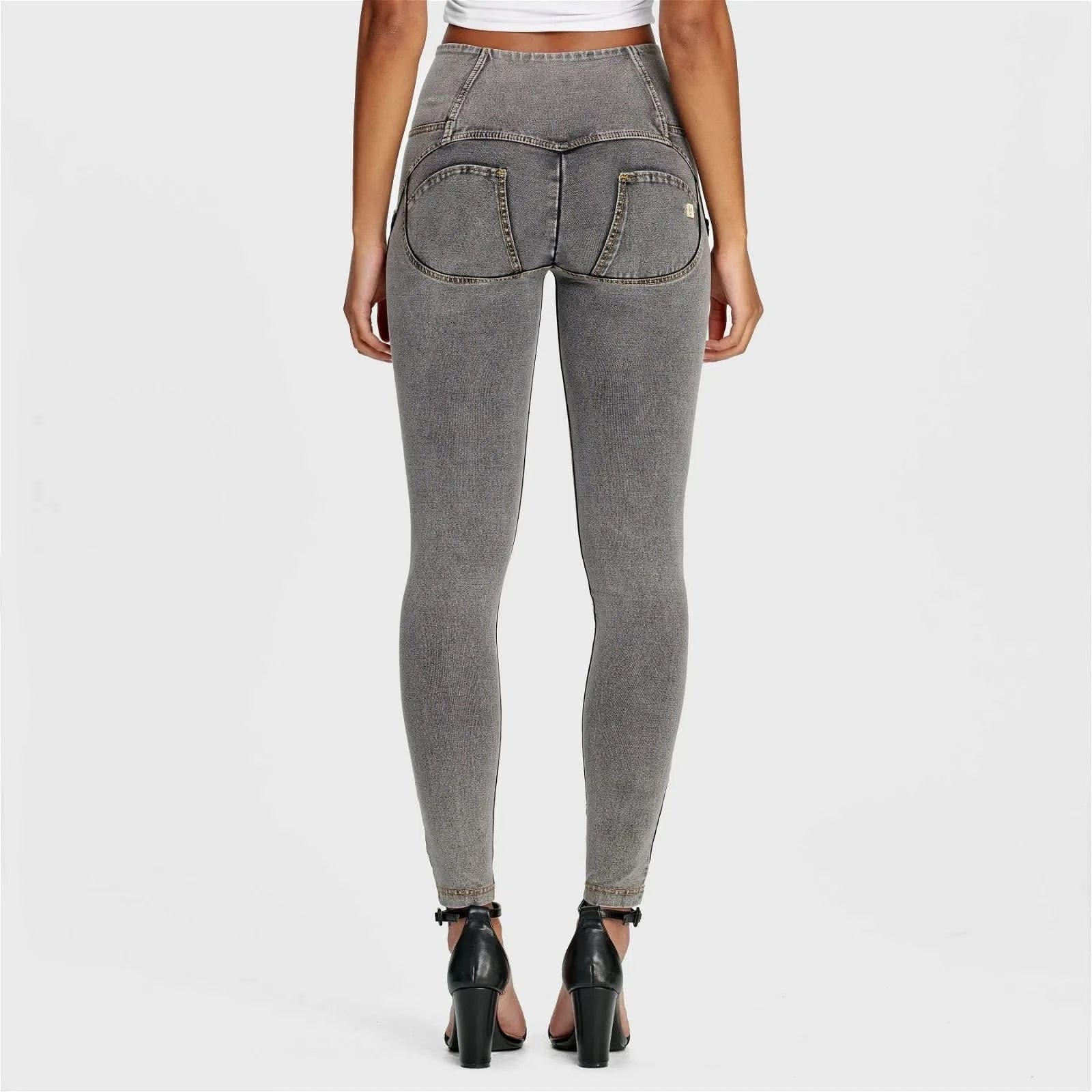 WRUP Denim - 3 Button High Waisted - Full Length - Grey + Yellow Stitching - Image 6