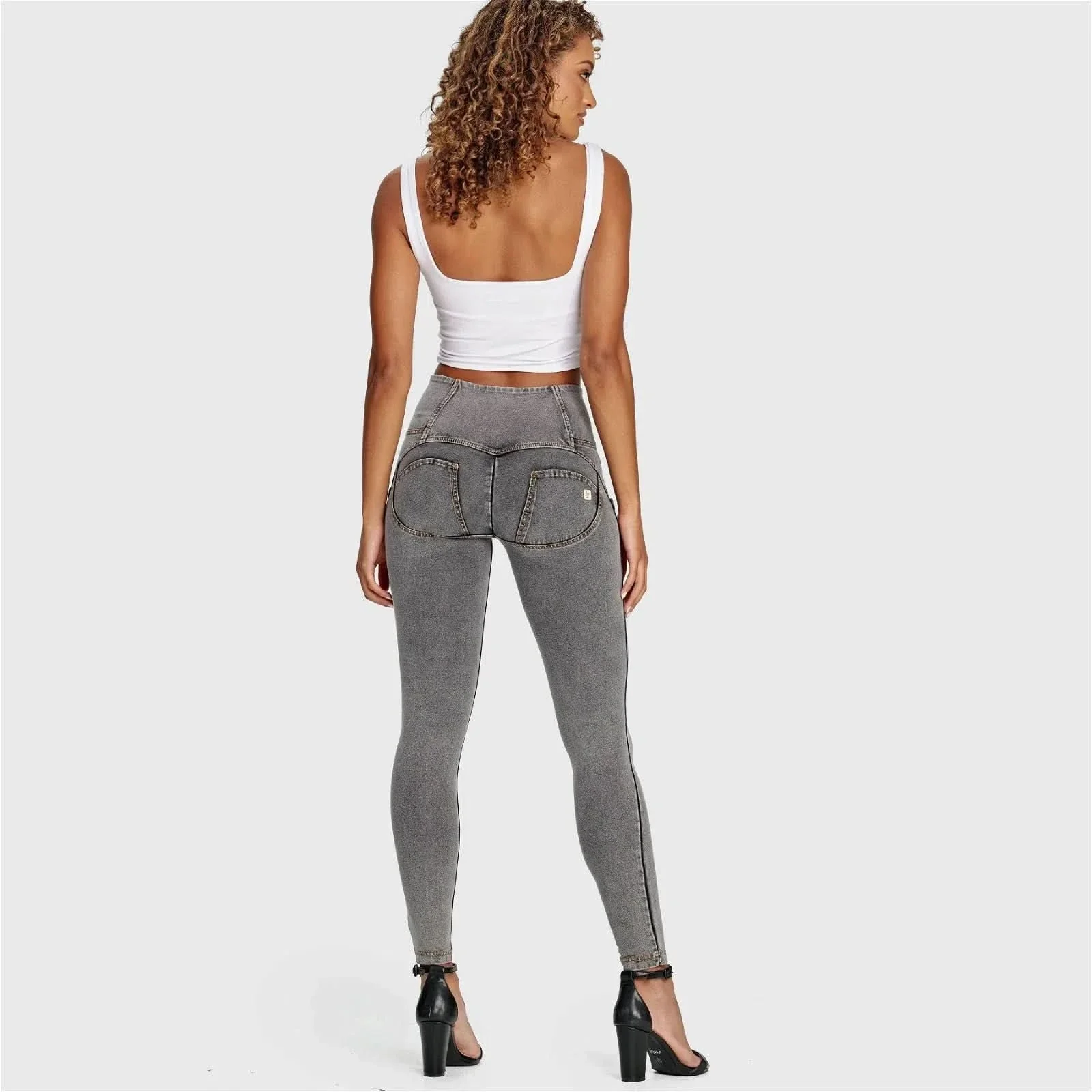 WRUP Denim - 3 Button High Waisted - Full Length - Grey + Yellow Stitching - Image 9