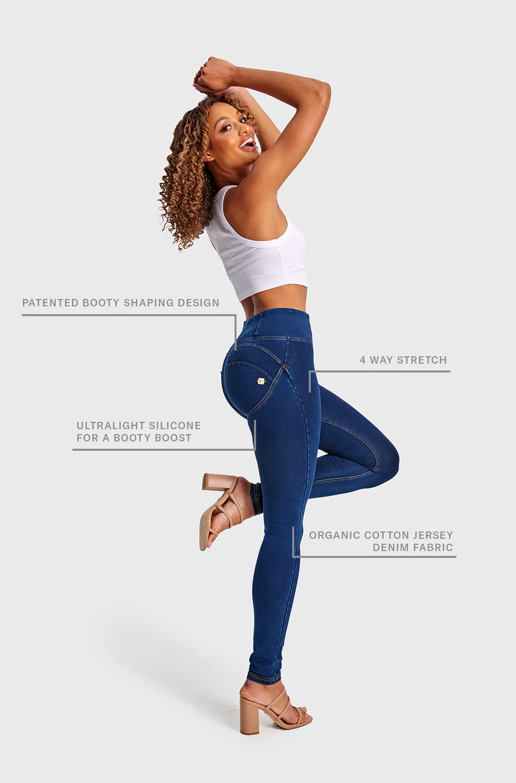 WRUP Denim - High Waisted - 7/8 Length - Dark Blue + Yellow Stitching - Image 2