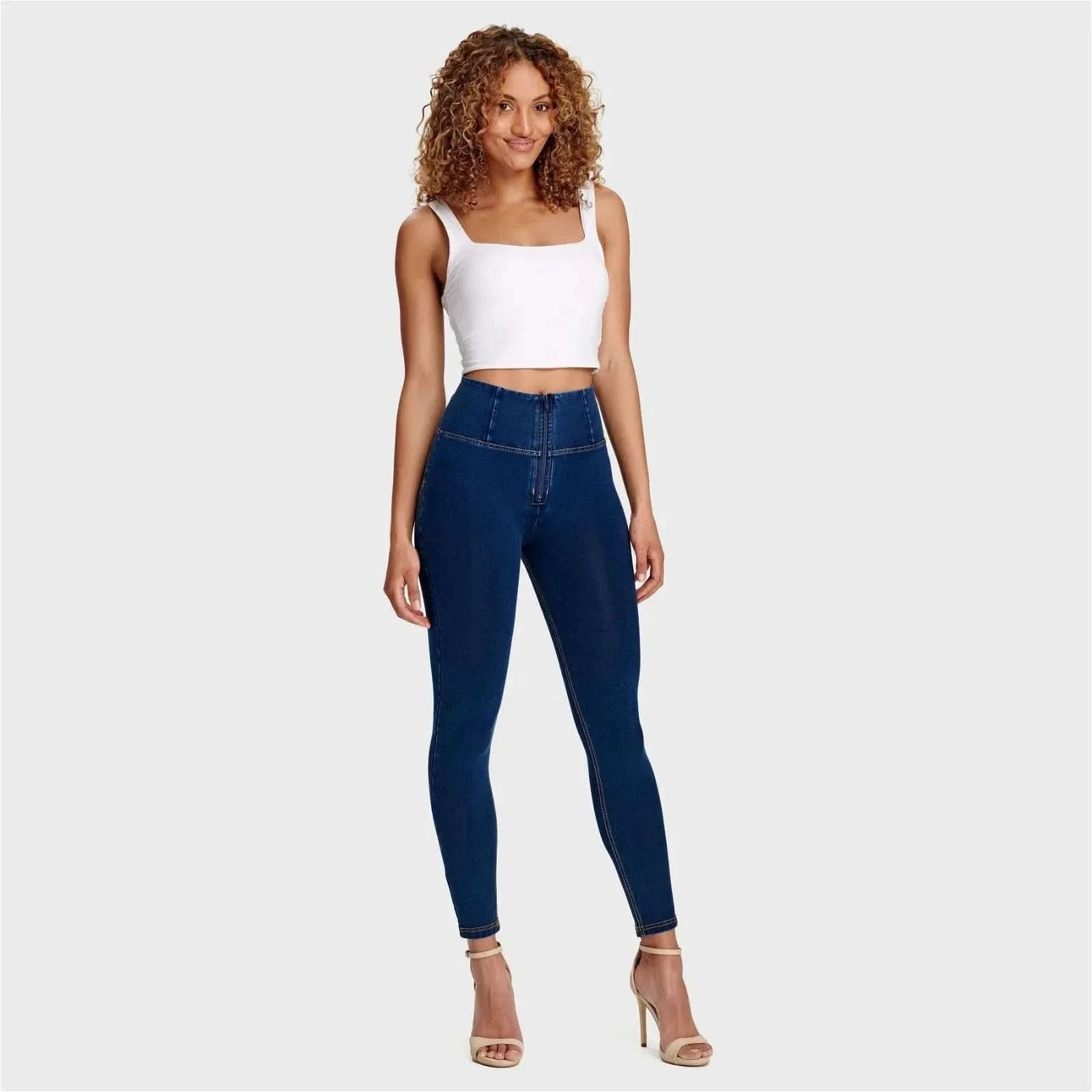 WRUP Denim - High Waisted - 7/8 Length - Dark Blue + Yellow Stitching - Image 8