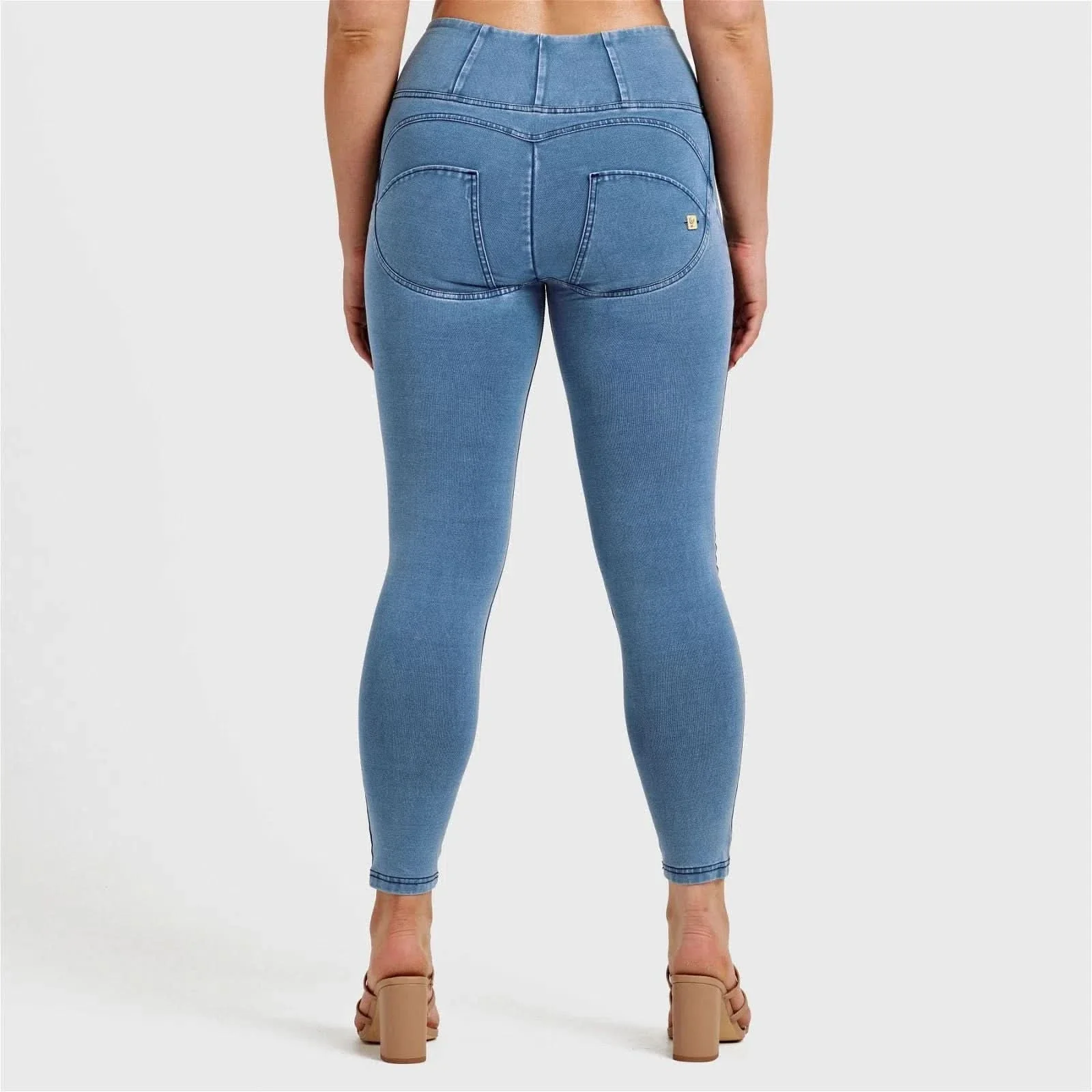 WRUP Denim - High Waisted - 7/8 Length - Light Blue + Blue Stitching - Image 9