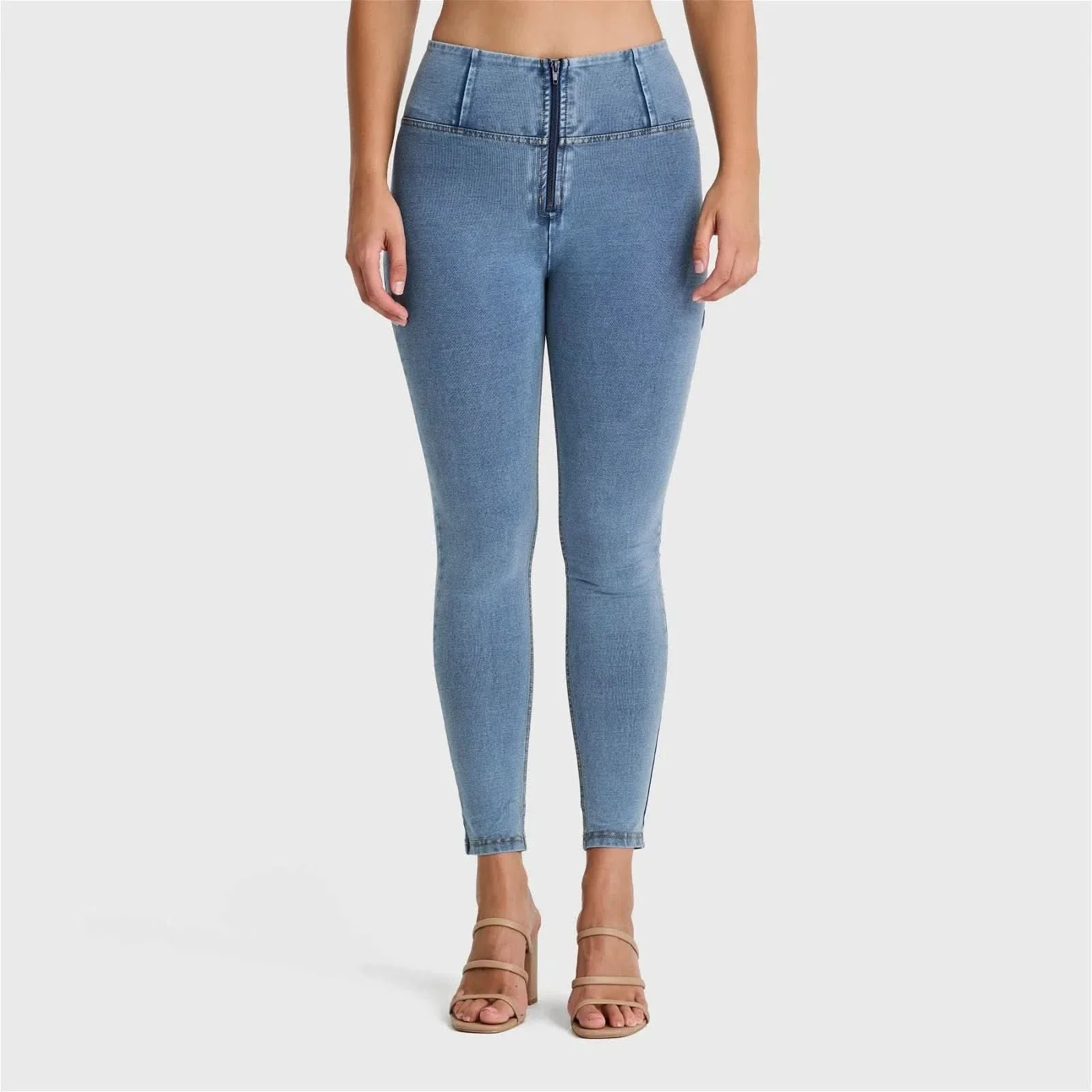 WRUP Denim - High Waisted - 7/8 Length - Light Blue + Yellow Stitching - Image 5