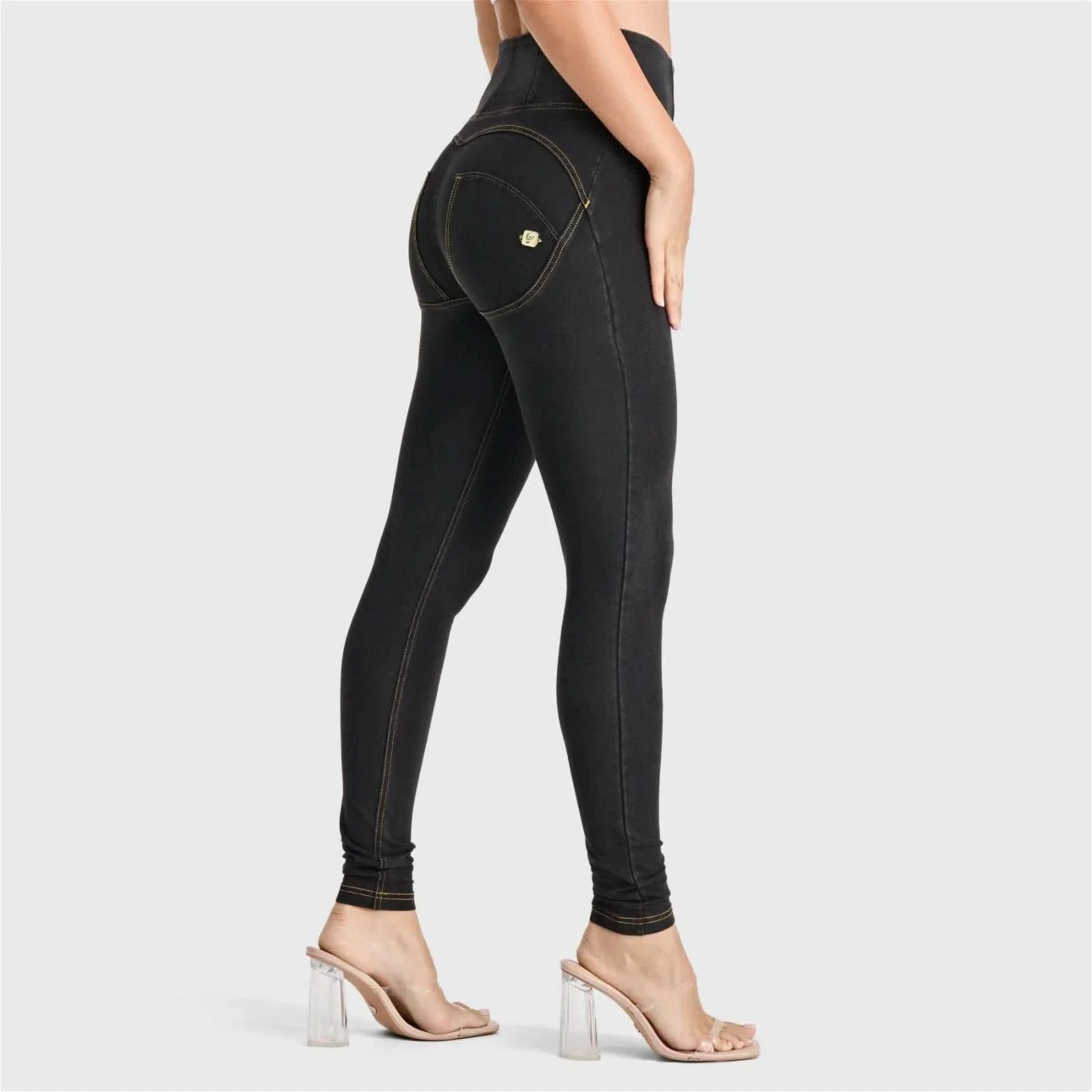 WRUP Denim - High Waisted - Full Length - Black + Yellow Stitching