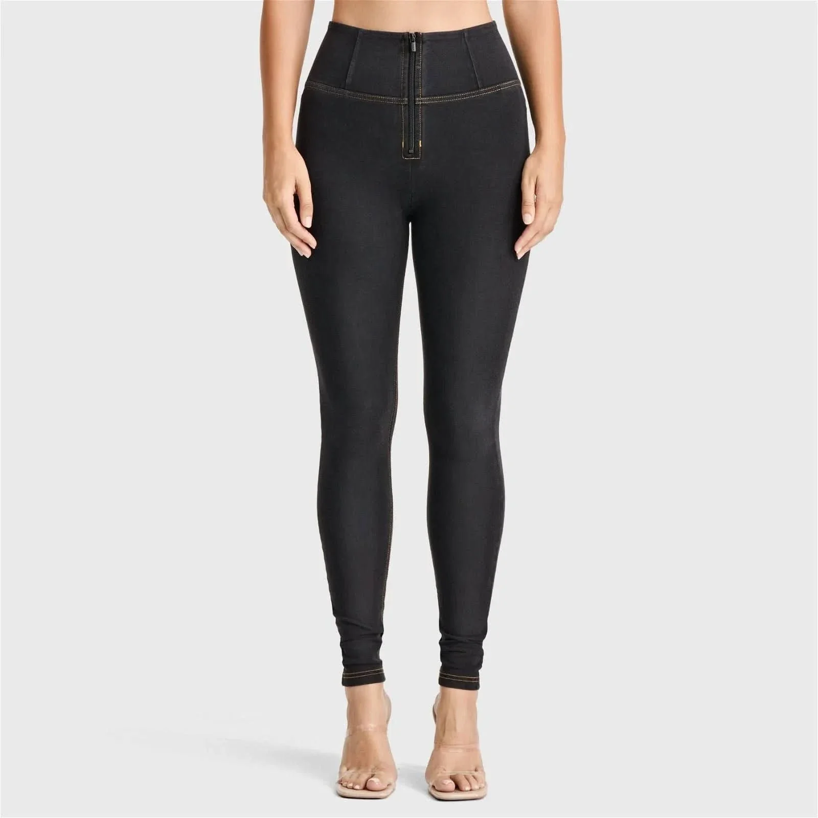 WRUP Denim - High Waisted - Full Length - Black + Yellow Stitching - Image 3