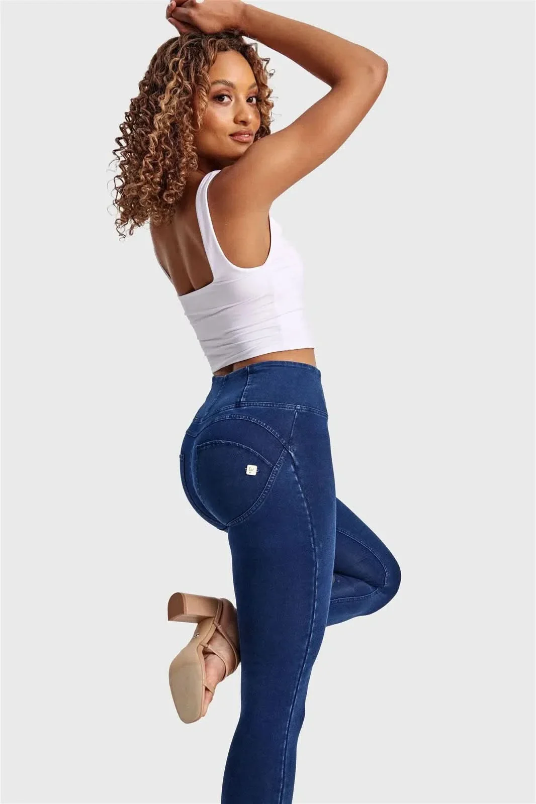 WRUP Denim - High Waisted - Full Length - Dark Blue + Blue Stitching - Image 2