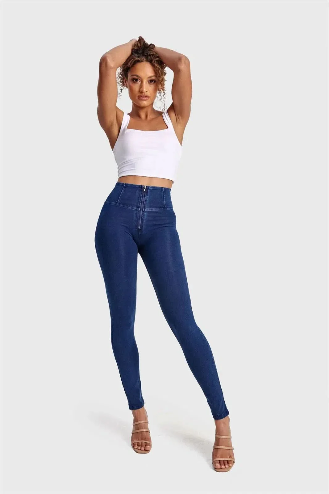 WRUP Denim - High Waisted - Full Length - Dark Blue + Blue Stitching - Image 3