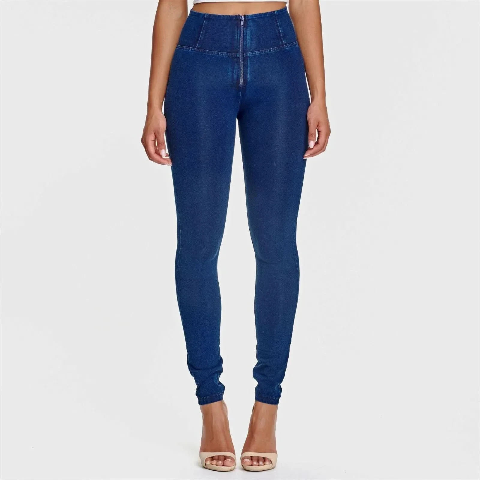 WRUP Denim - High Waisted - Full Length - Dark Blue + Blue Stitching - Image 4