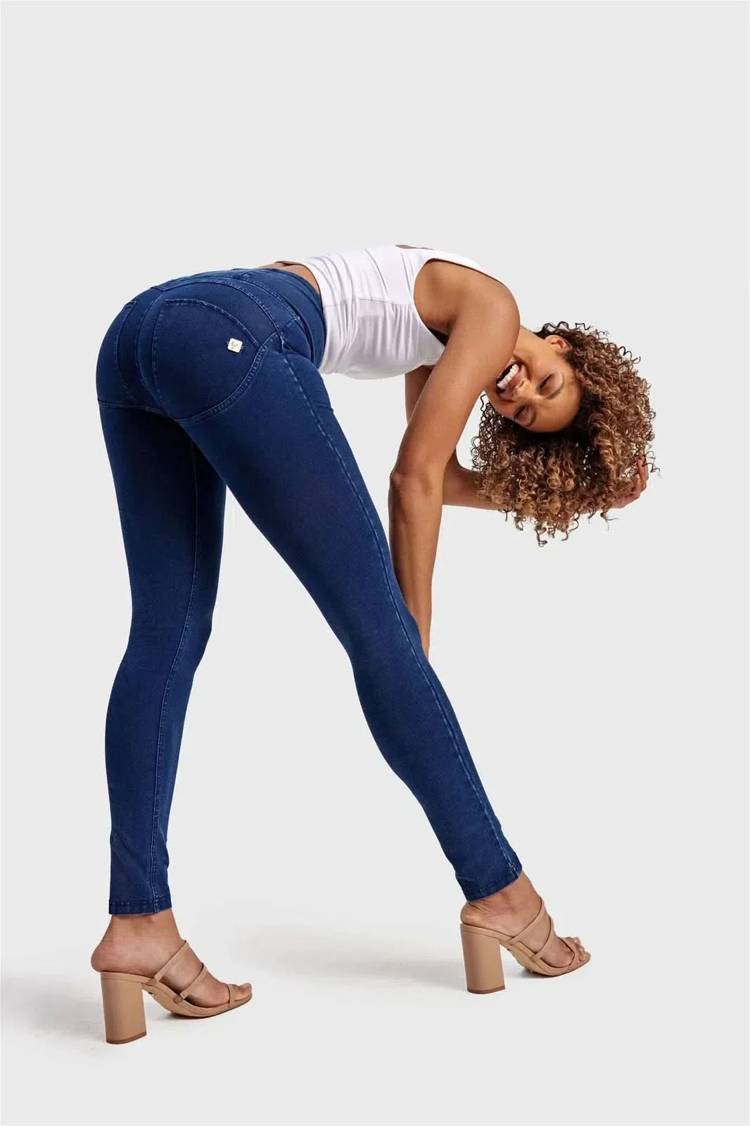 WRUP Denim - High Waisted - Full Length - Dark Blue + Blue Stitching - Image 5