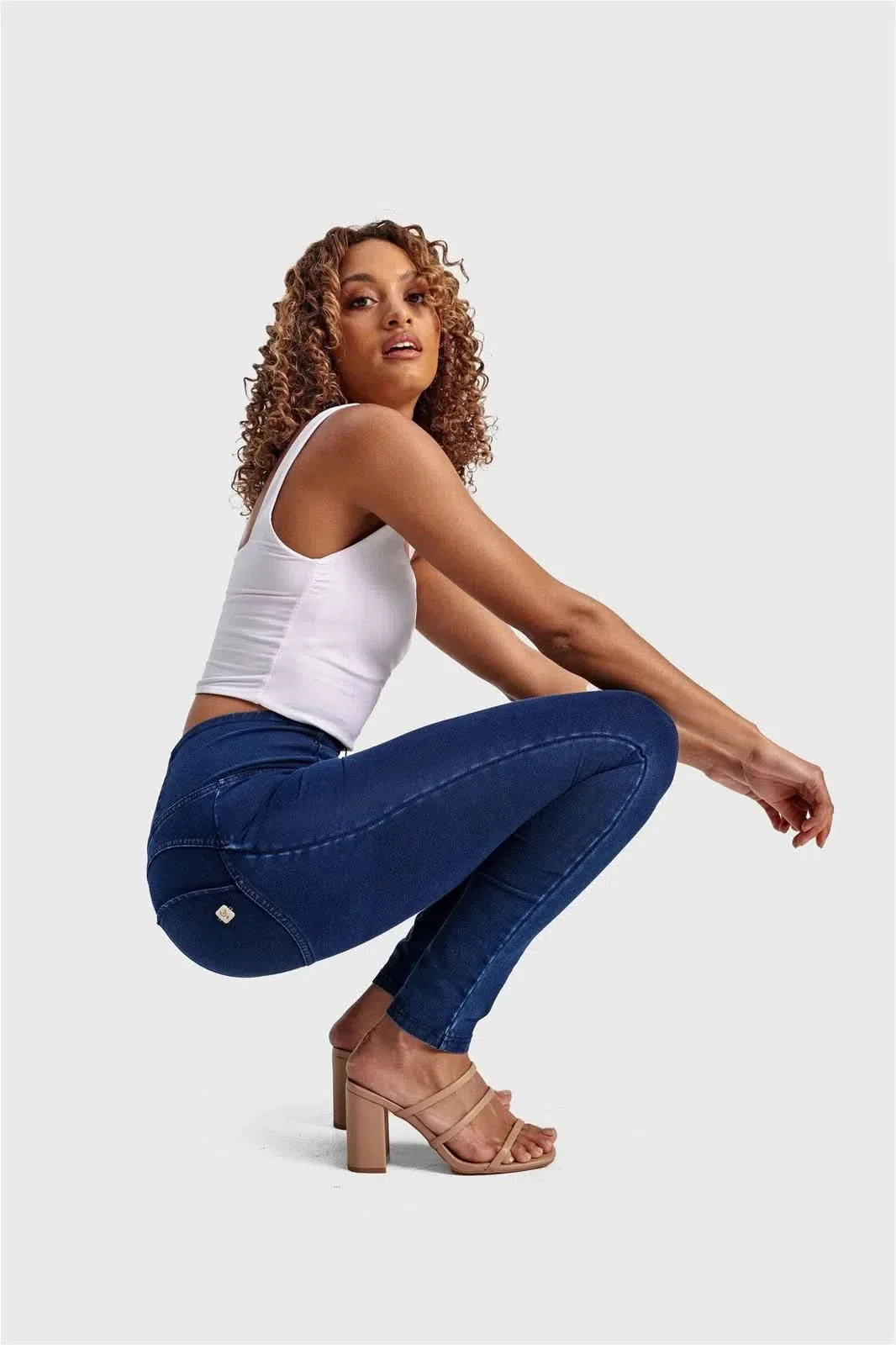 WRUP Denim - High Waisted - Full Length - Dark Blue + Blue Stitching - Image 6
