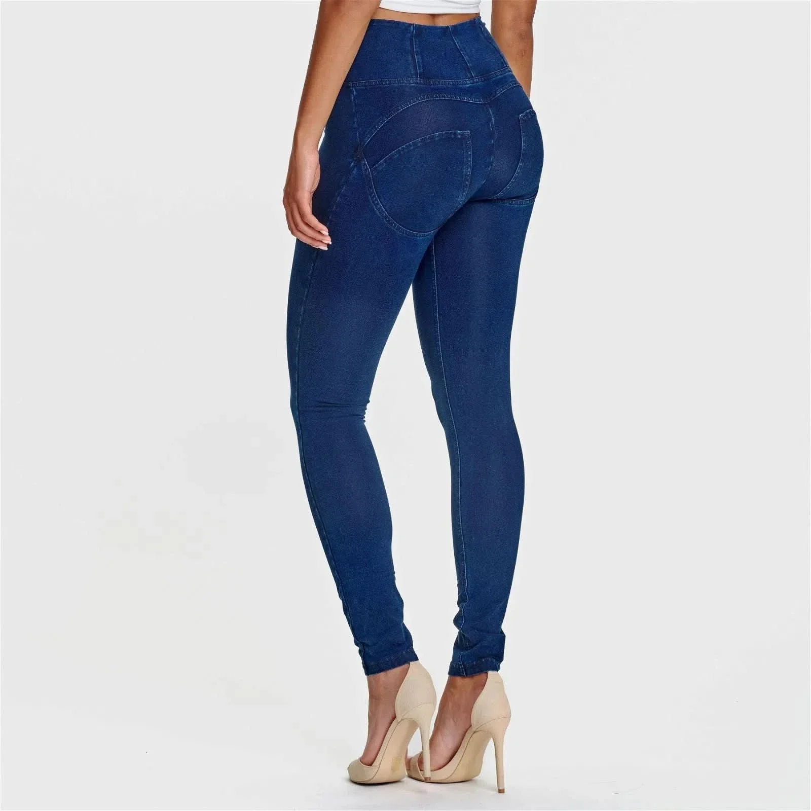 WRUP Denim - High Waisted - Full Length - Dark Blue + Blue Stitching - Image 9